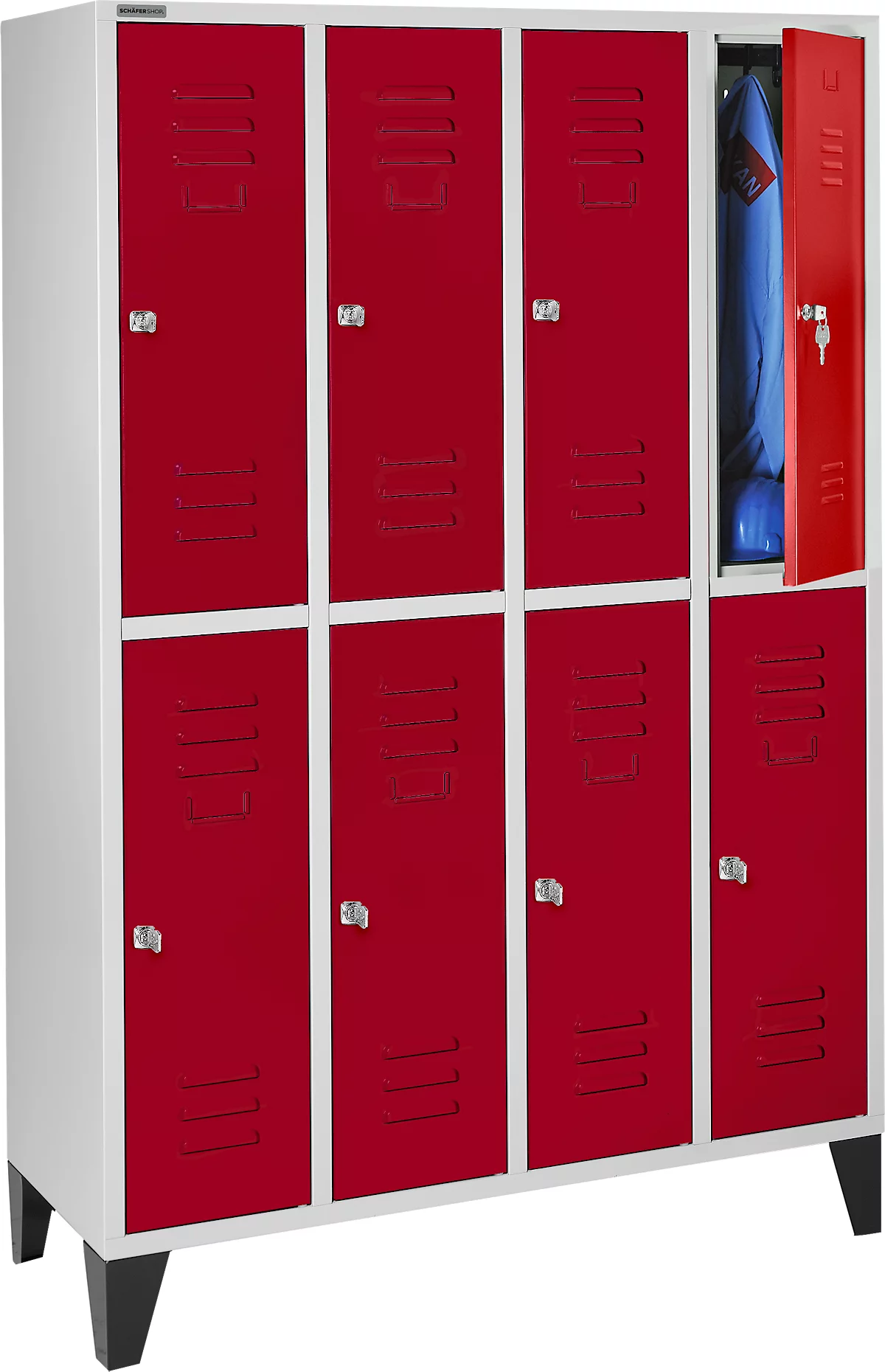 Schäfer Shop Select Taquilla, 4x2 comp., con patas, cerradura de cilindro, puerta rojo rubí