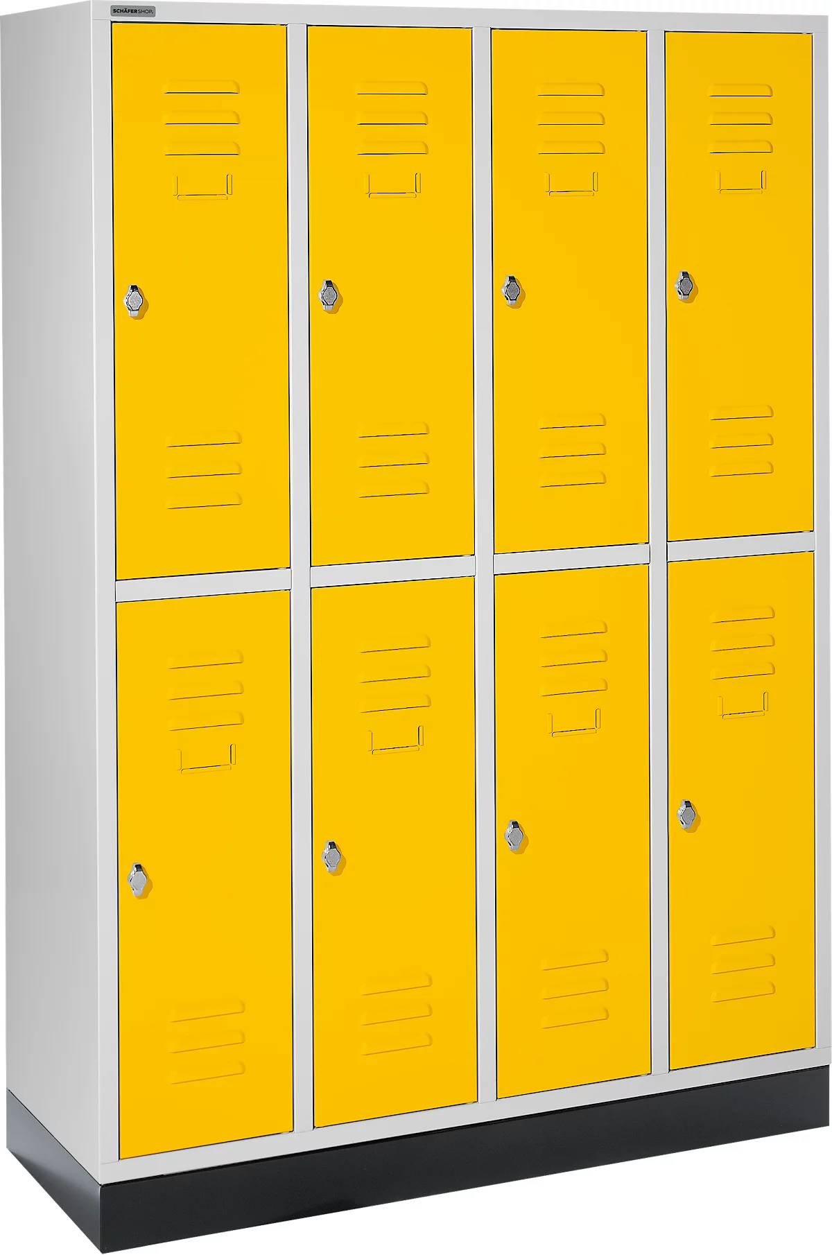 Schäfer Shop Select Taquilla, 4x2 comp., con zócalo, cierre de pasador giratorio, puerta amarillo