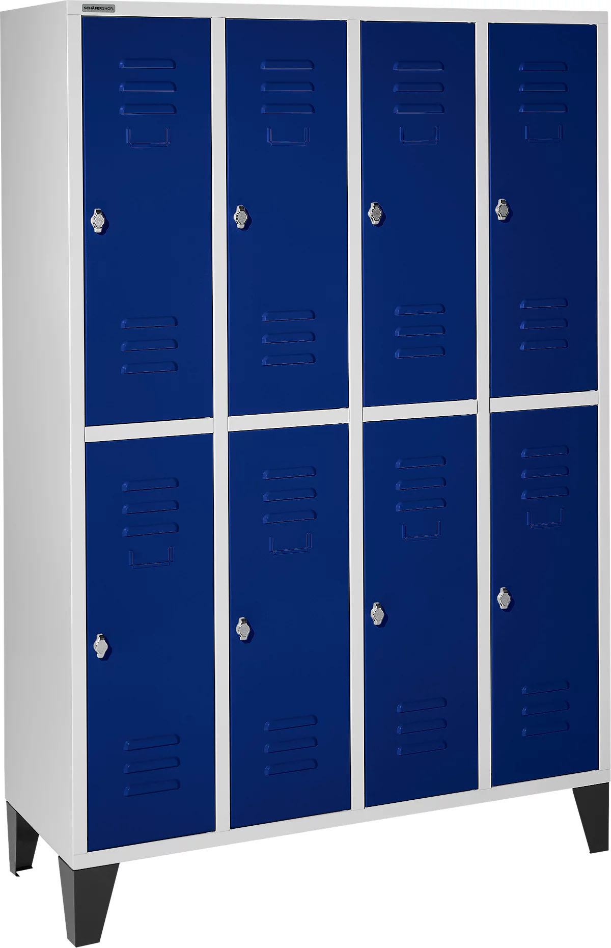 Schäfer Shop Select Taquilla, 4x2 compartimentos, con patas, cierre de pasador giratorio, puerta azul genciana