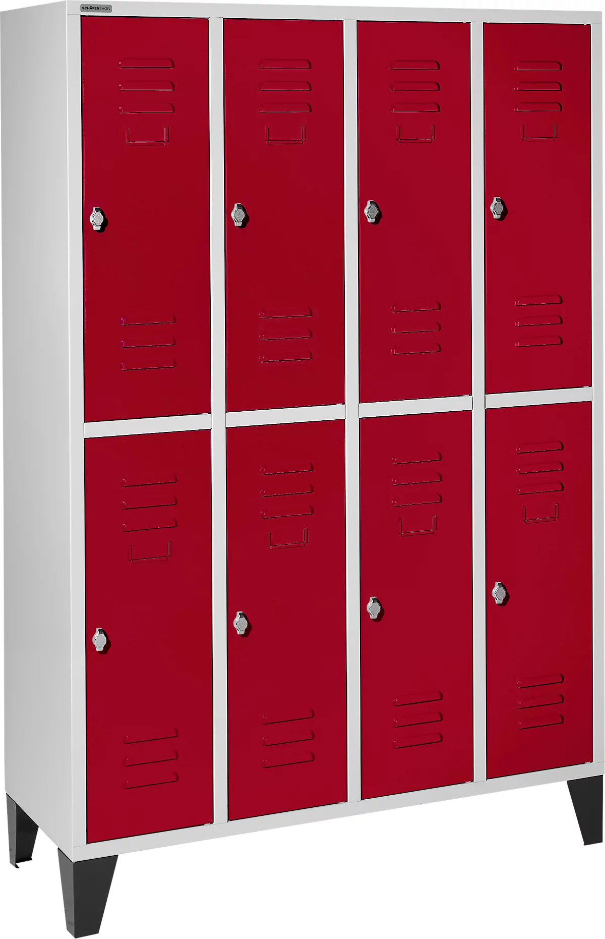Schäfer Shop Select Taquilla, 4x2 compartimentos, con patas, cierre de pasador giratorio, puerta rojo rubí