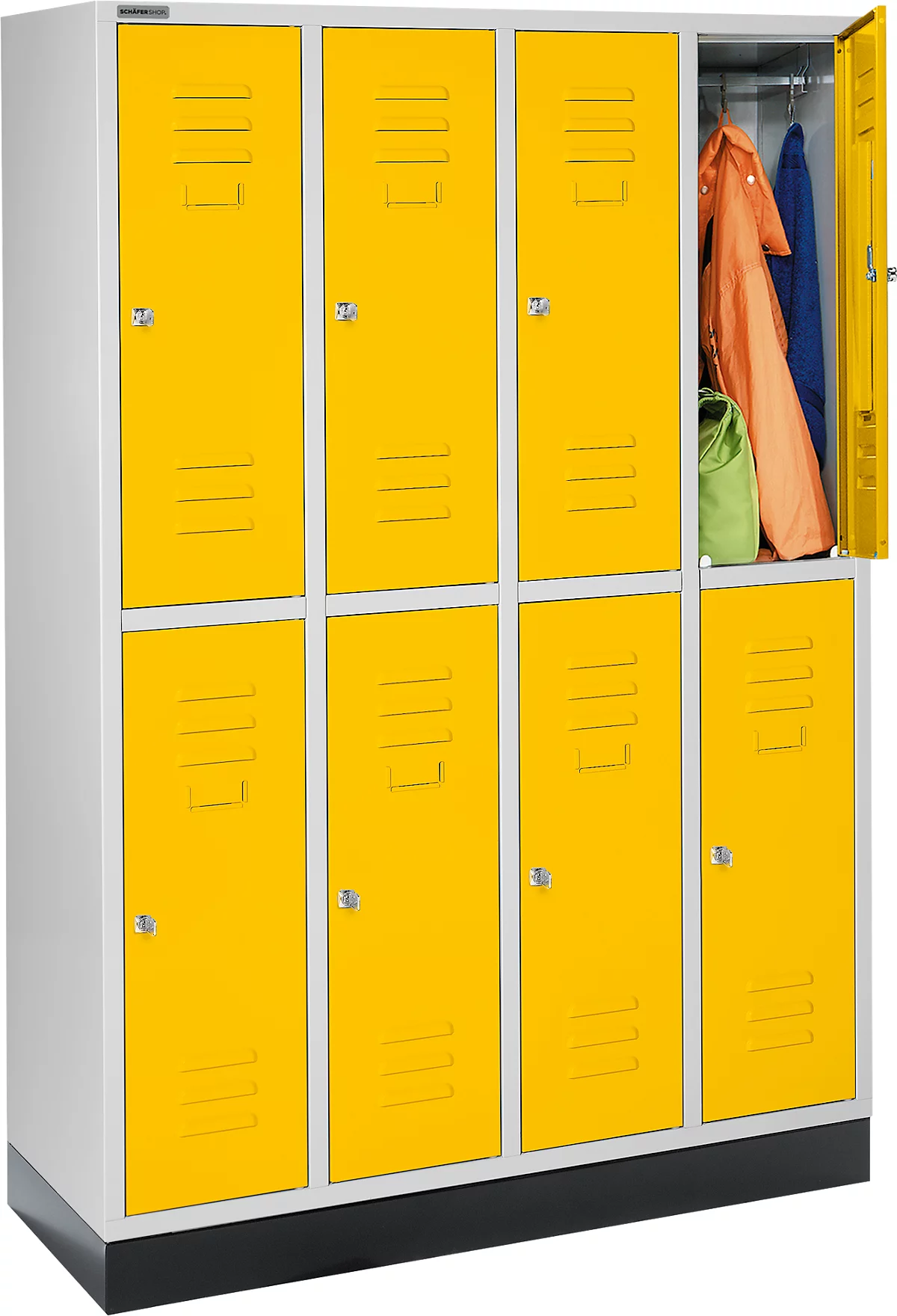 Schäfer Shop Select Taquilla, 4x2 compartimentos, con zócalo, cerradura de cilindro, puerta amarillo