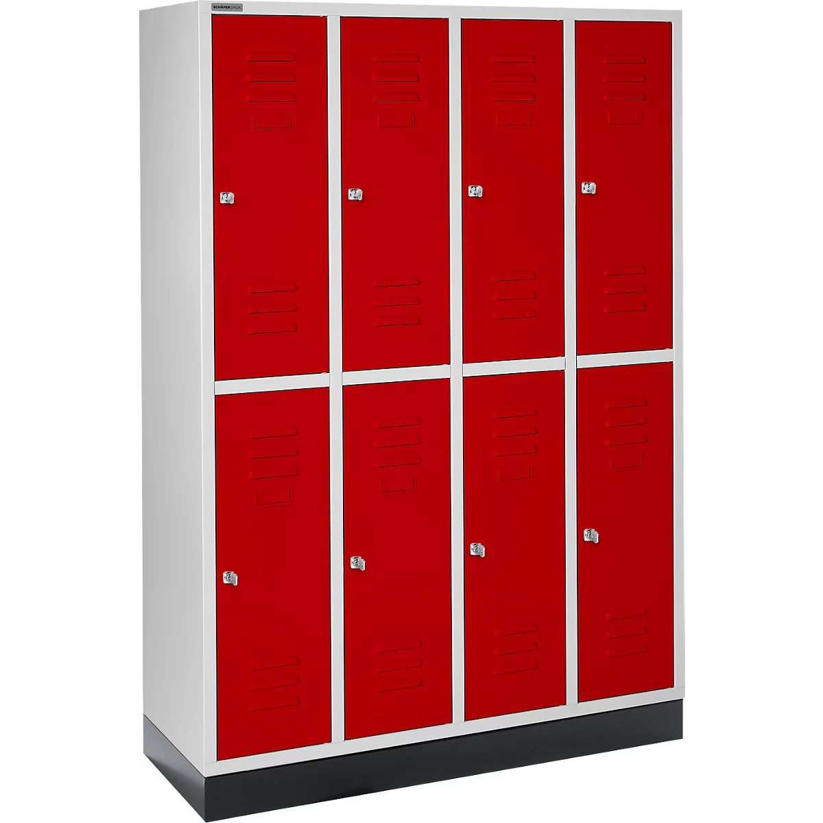 Schäfer Shop Select Taquilla, 4x2 compartimentos, con zócalo, cerradura de cilindro, puerta rojo rubí