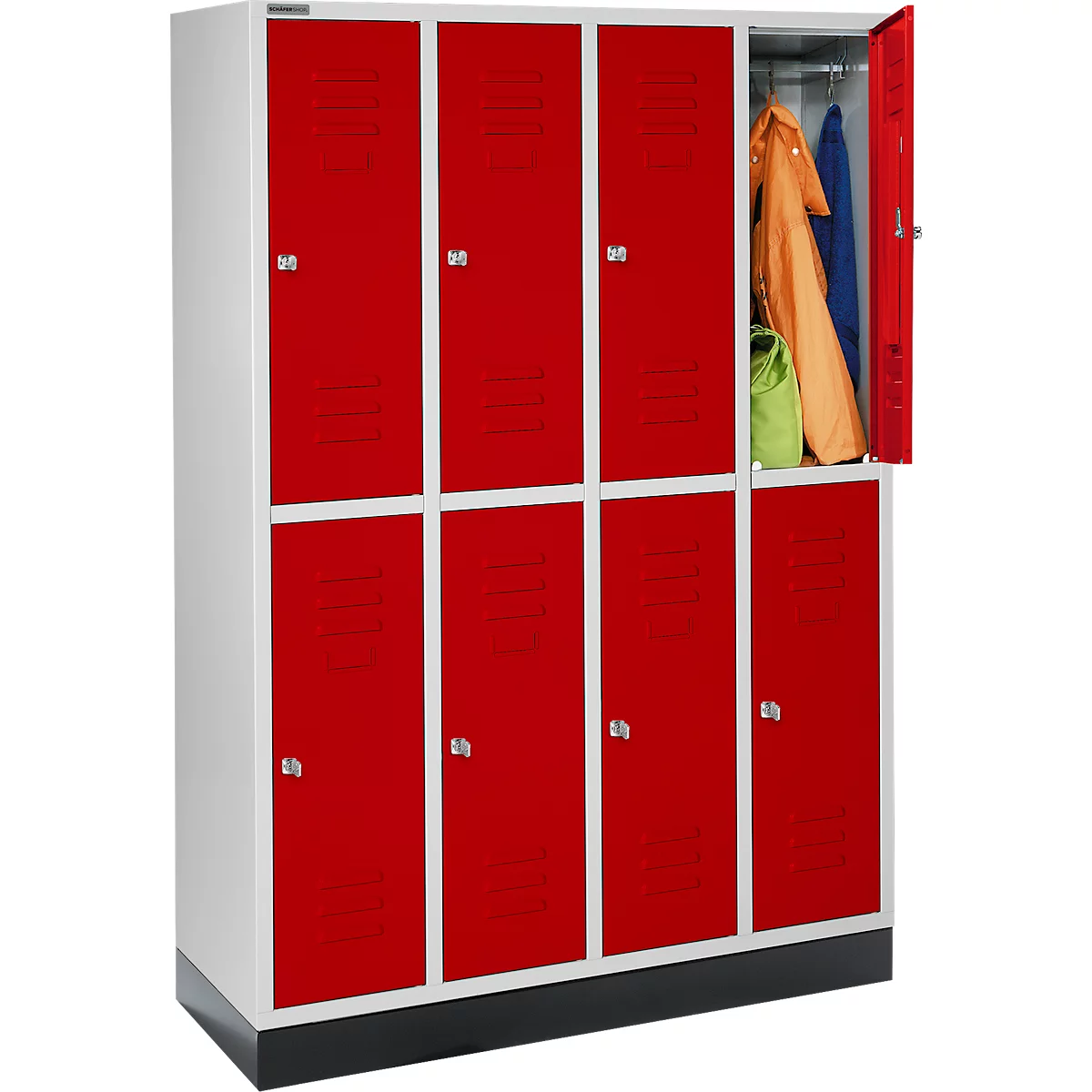 Schäfer Shop Select Taquilla, 4x2 compartimentos, con zócalo, cerradura de cilindro, puerta rojo rubí