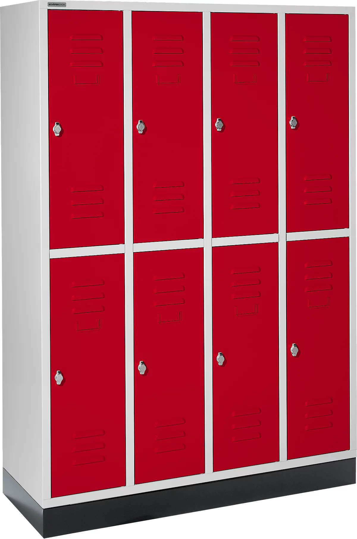 Schäfer Shop Select Taquilla, 4x2 compartimentos, con zócalo, cierre de pasador giratorio, puerta rojo rubí