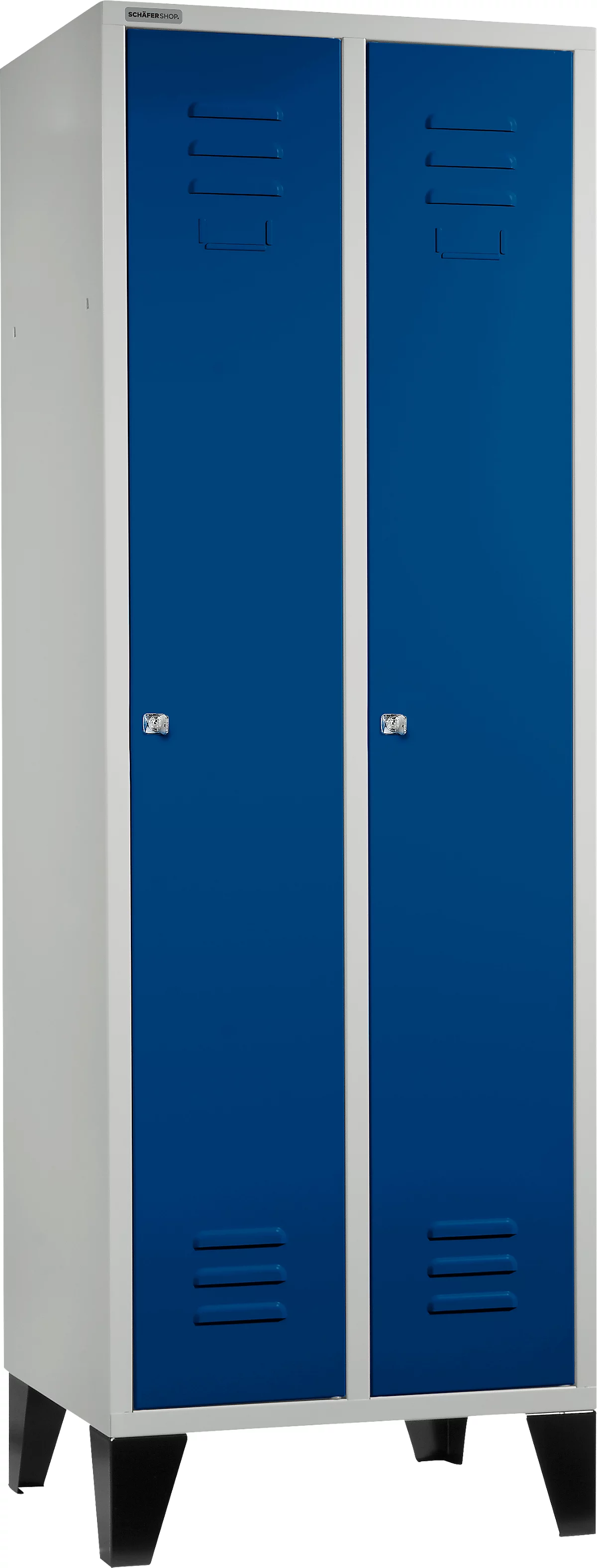 Schäfer Shop Select Taquilla, con 2 compartimentos, con patas, cerradura de cilindro, gris luminoso/azul genciana