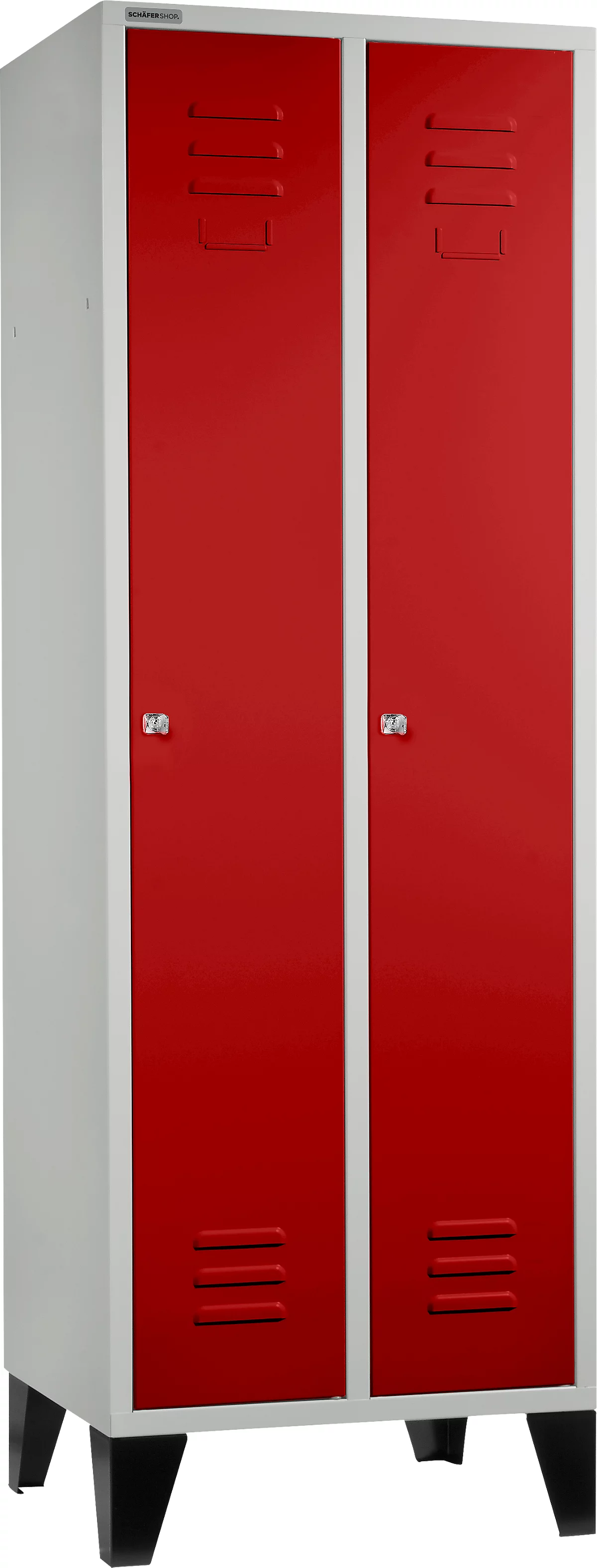 Schäfer Shop Select Taquilla, con 2 compartimentos, con patas, cerradura de cilindro, gris luminoso/rojo