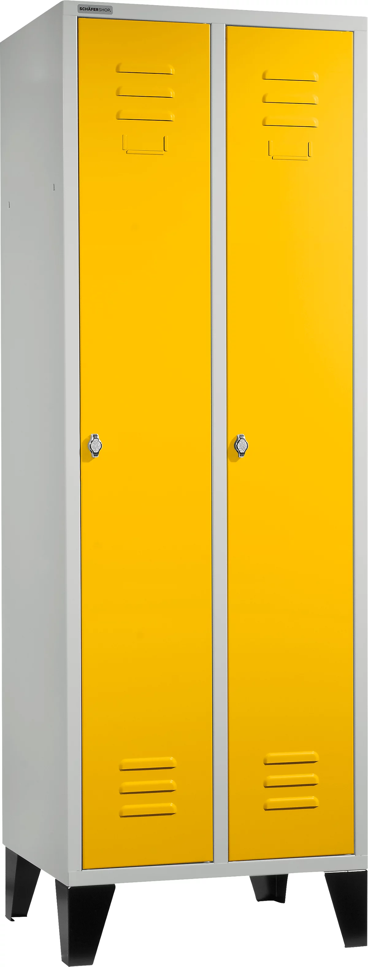 Schäfer Shop Select Taquilla, con 2 compartimentos, con patas, cierre de pasador giratorio, gris luminoso/amarillo