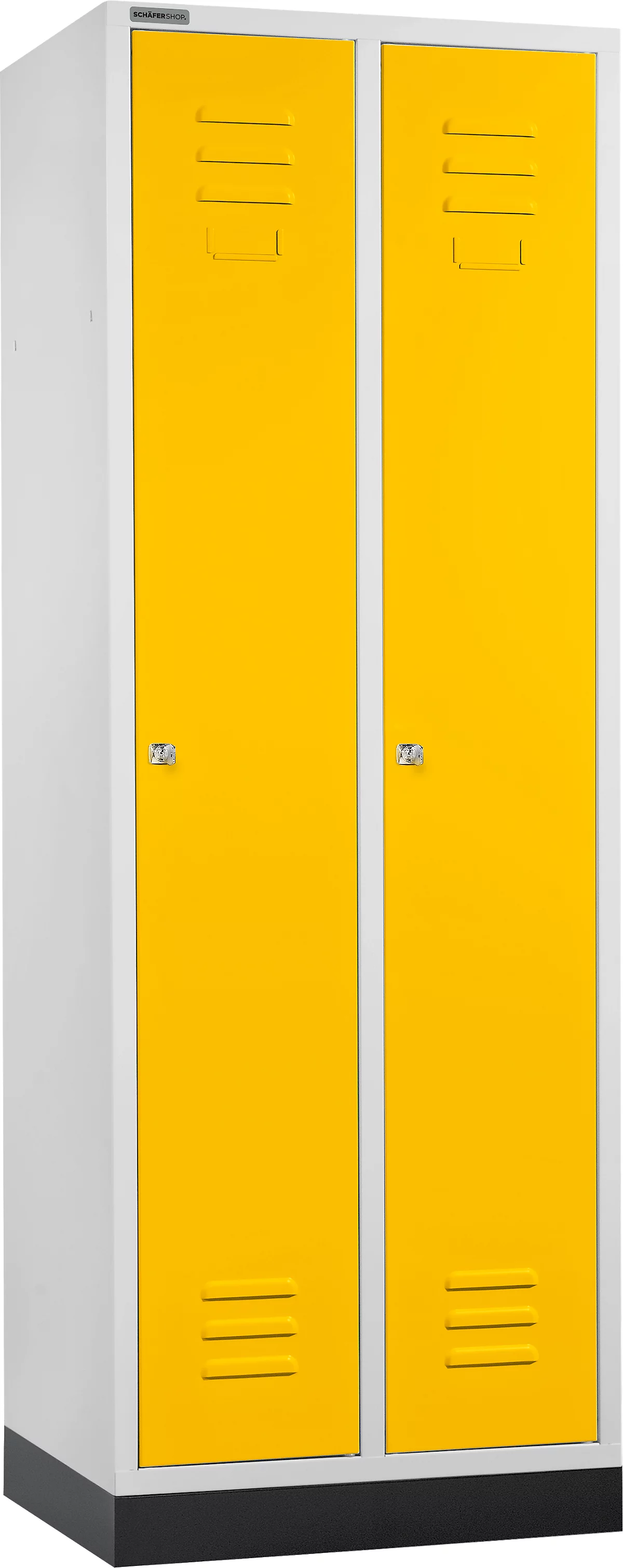 Schäfer Shop Select Taquilla, con 2 compartimentos, con zócalo, cerradura de cilindro, gris luminoso/amarillo