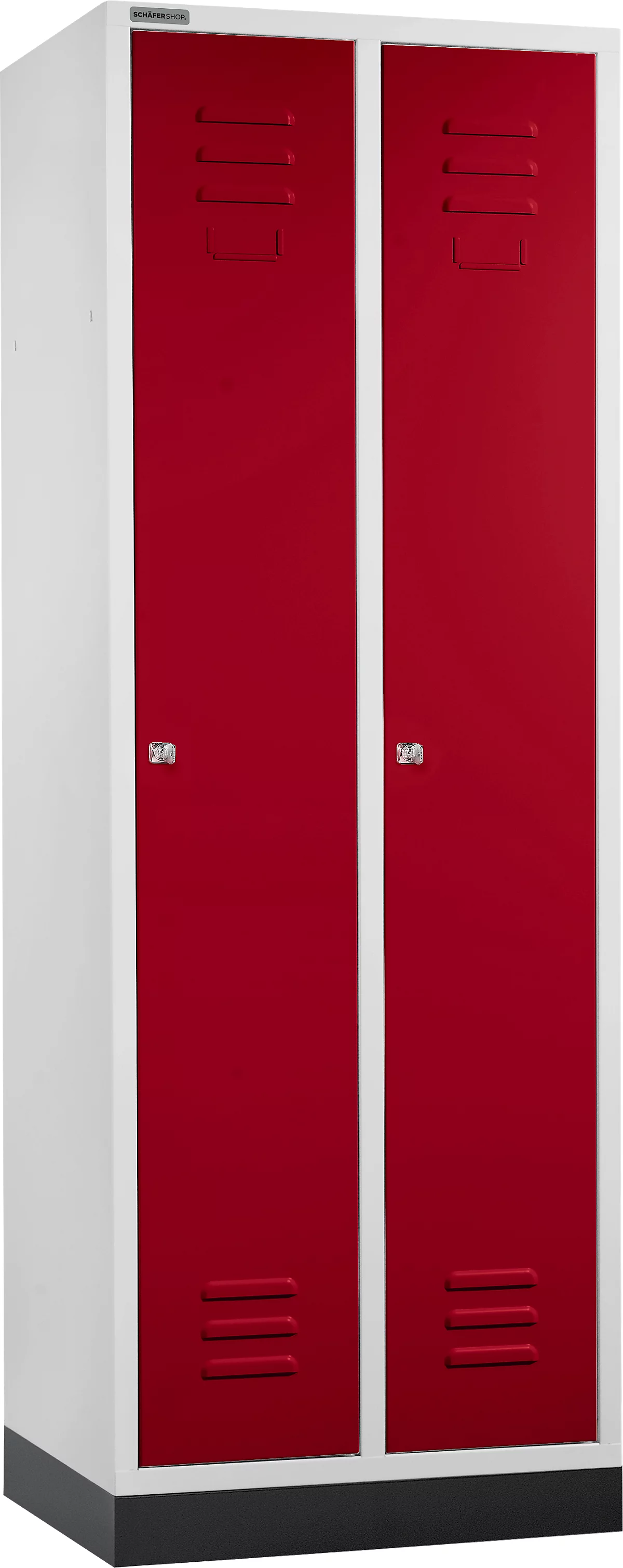 Schäfer Shop Select Taquilla, con 2 compartimentos, con zócalo, cerradura de cilindro, gris luminoso/rojo