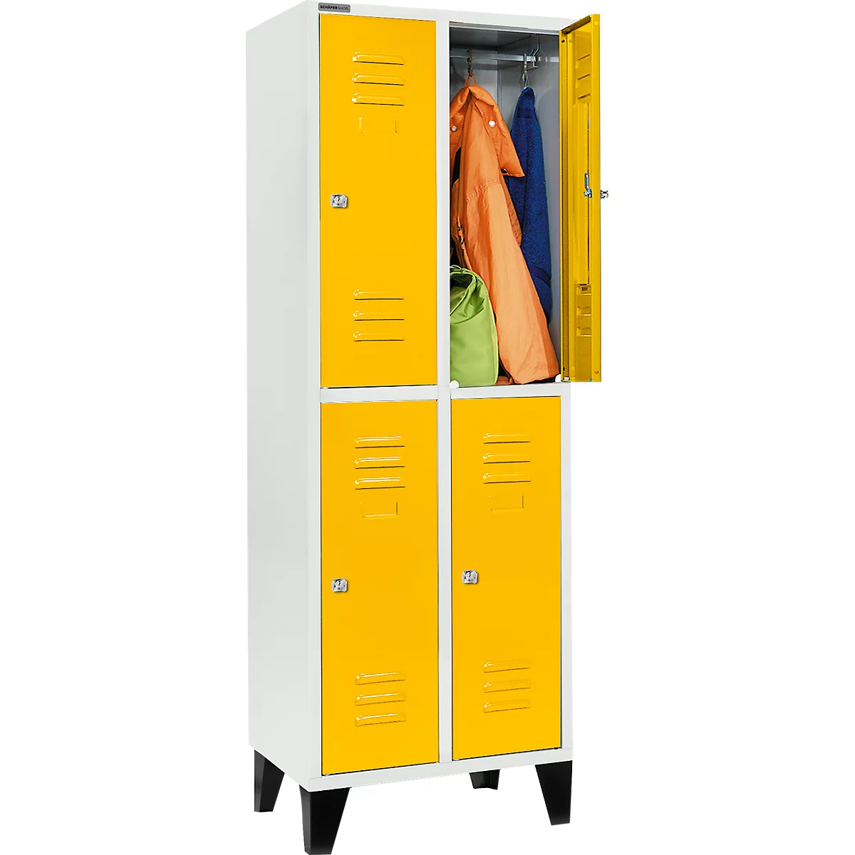 Schäfer Shop Select Taquilla, con 2 x 2 compartimentos, 300 mm, con patas, cerradura de cilindro, puerta amarillo colza