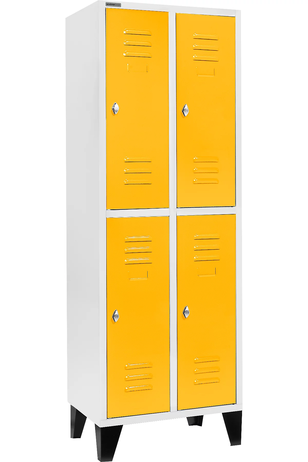 Schäfer Shop Select Taquilla, con 2 x 2 compartimentos, 300 mm, con patas, cierre de pasador giratorio, puerta amarillo