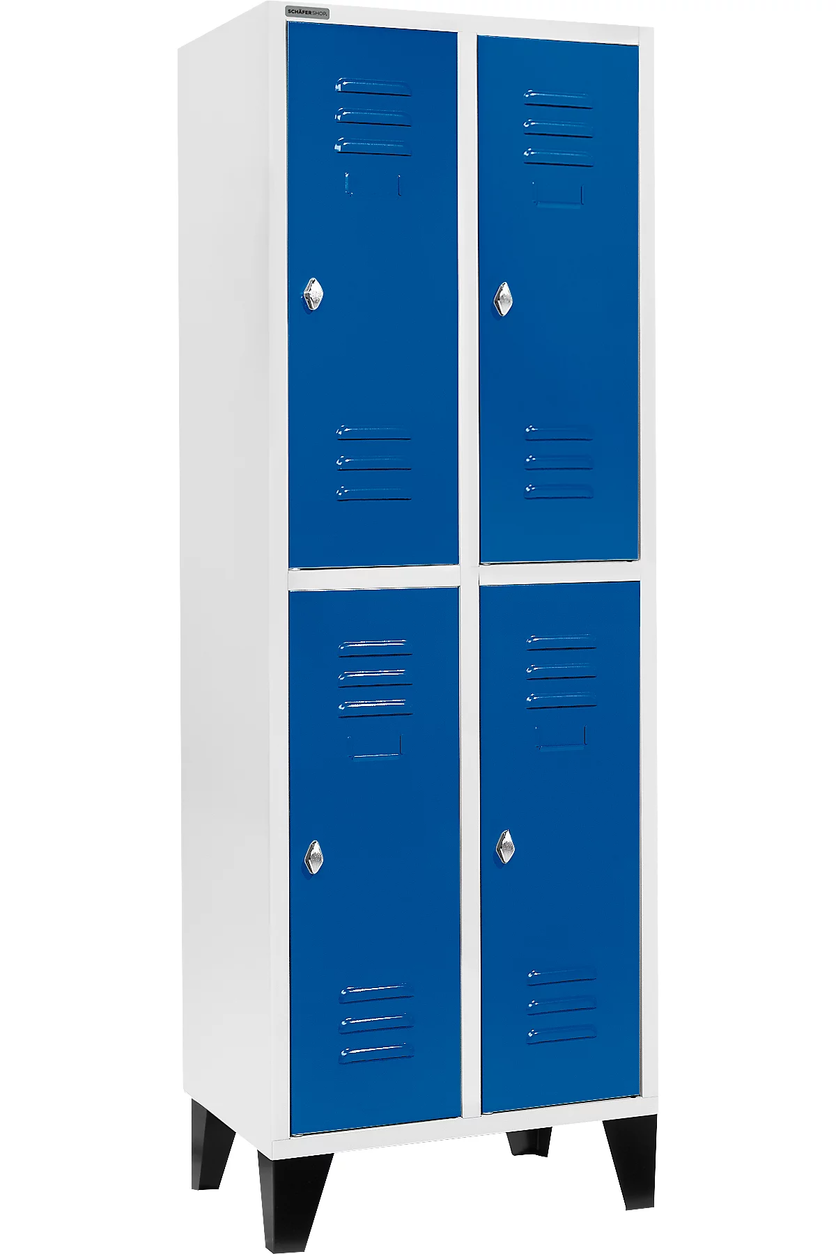 Schäfer Shop Select Taquilla, con 2 x 2 compartimentos, 300 mm, con patas, cierre de pasador giratorio, puerta azul genciana