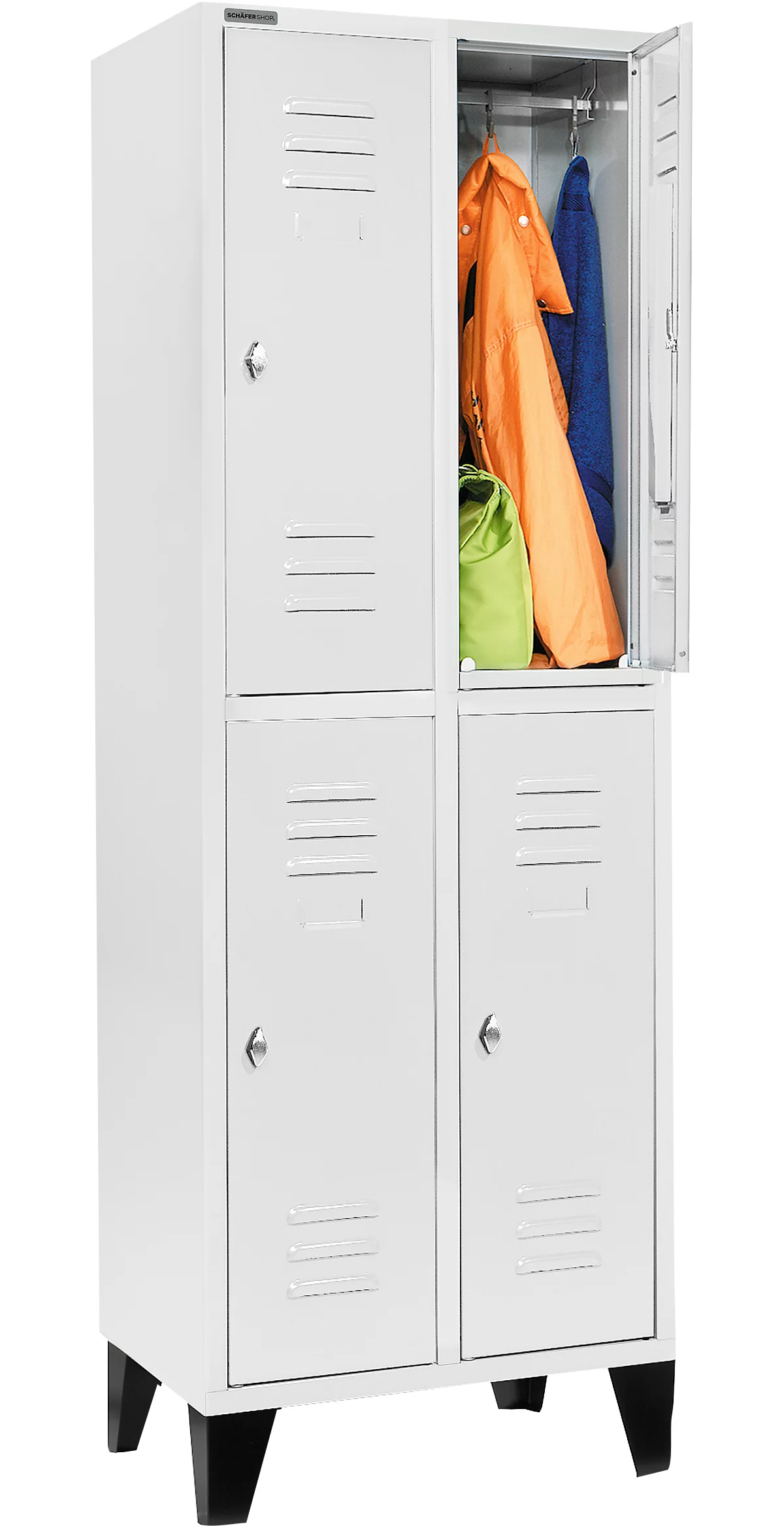 Schäfer Shop Select Taquilla, con 2 x 2 compartimentos, 300 mm, con patas, cierre de pasador giratorio, puerta gris luminoso