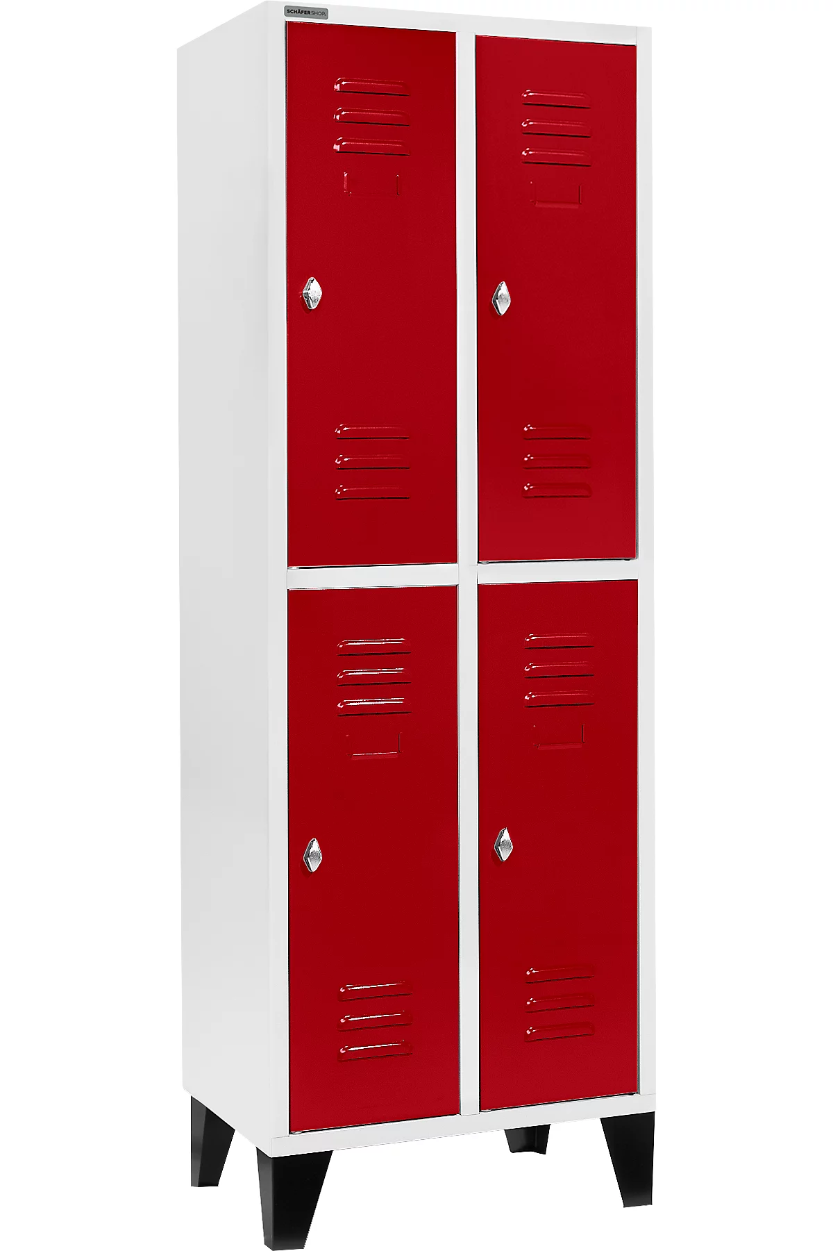 Schäfer Shop Select Taquilla, con 2 x 2 compartimentos, 300 mm, con patas, cierre de pasador giratorio, puerta rojo rubí