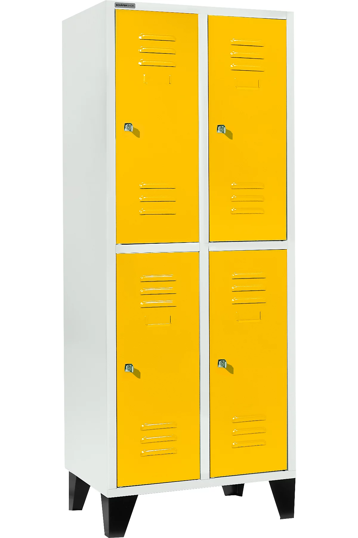 Schäfer Shop Select Taquilla con 2 x 2 compartimentos, 400 mm, con patas, cerradura de cilindro, puerta amarillo colza