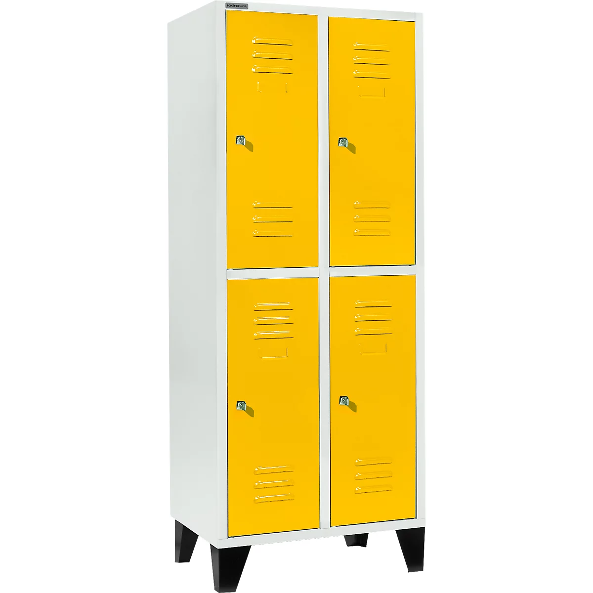 Schäfer Shop Select Taquilla con 2 x 2 compartimentos, 400 mm, con patas, cerradura de cilindro, puerta amarillo colza