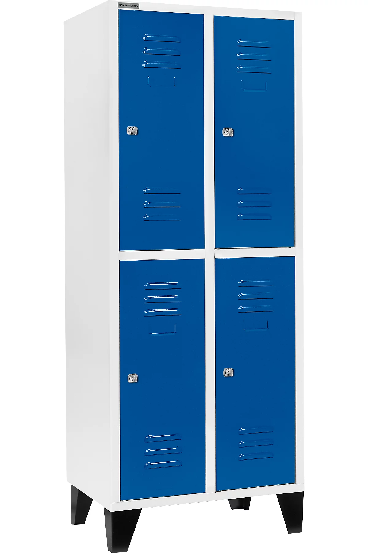 Schäfer Shop Select Taquilla con 2 x 2 compartimentos, 400 mm, con patas, cerradura de cilindro, puerta azul genciana