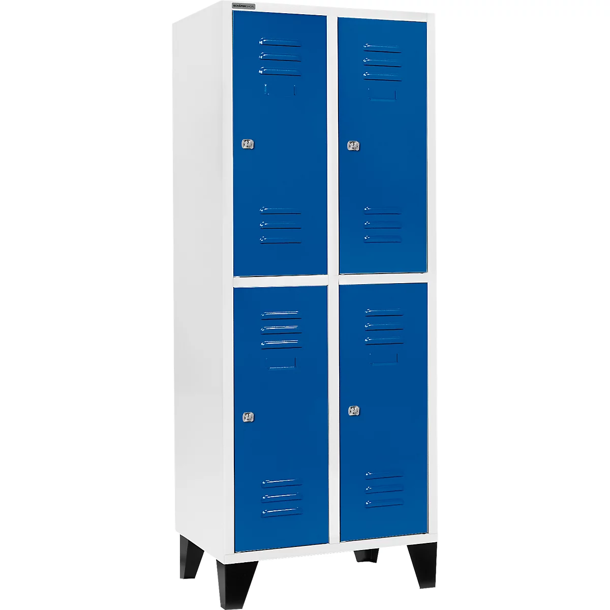 Schäfer Shop Select Taquilla con 2 x 2 compartimentos, 400 mm, con patas, cerradura de cilindro, puerta azul genciana