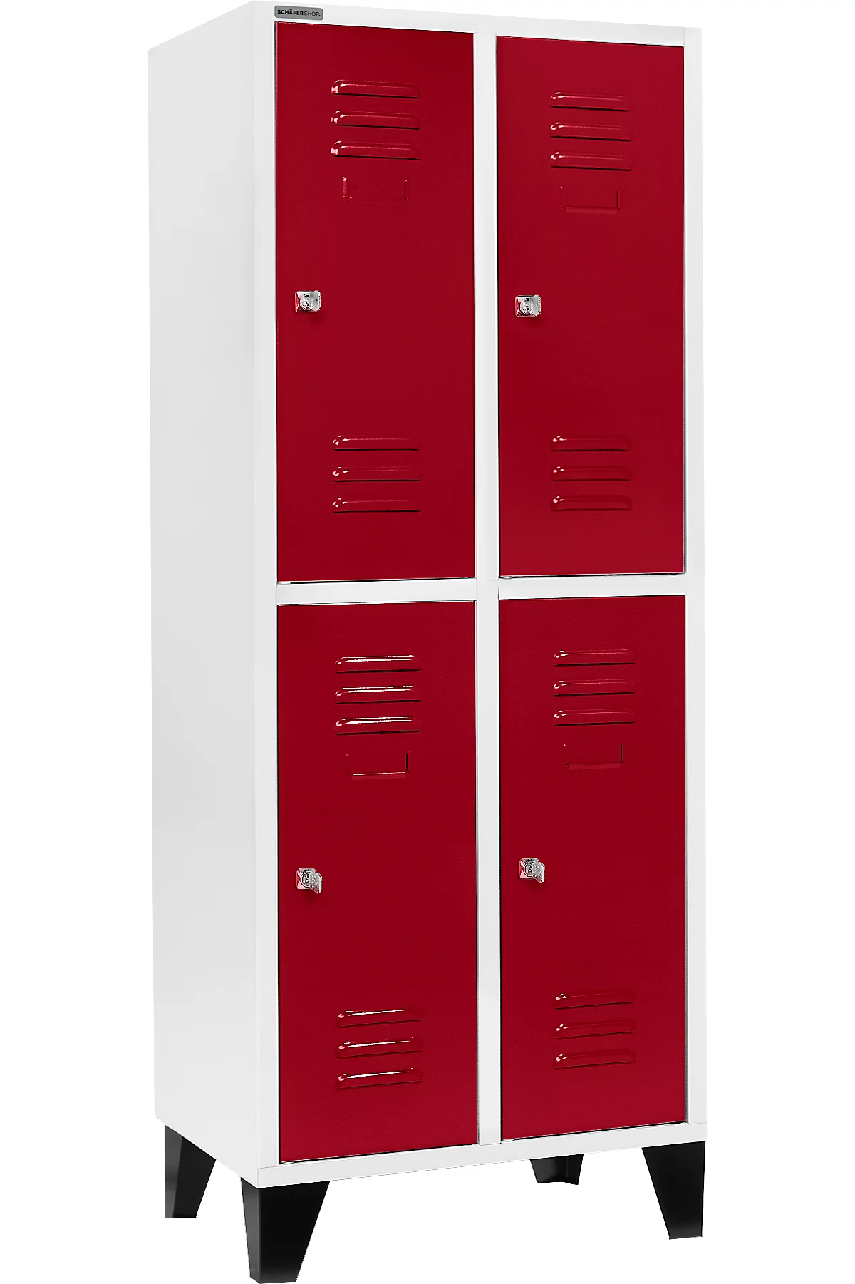 Schäfer Shop Select Taquilla con 2 x 2 compartimentos, 400 mm, con patas, cerradura de cilindro, puerta rojo rubí