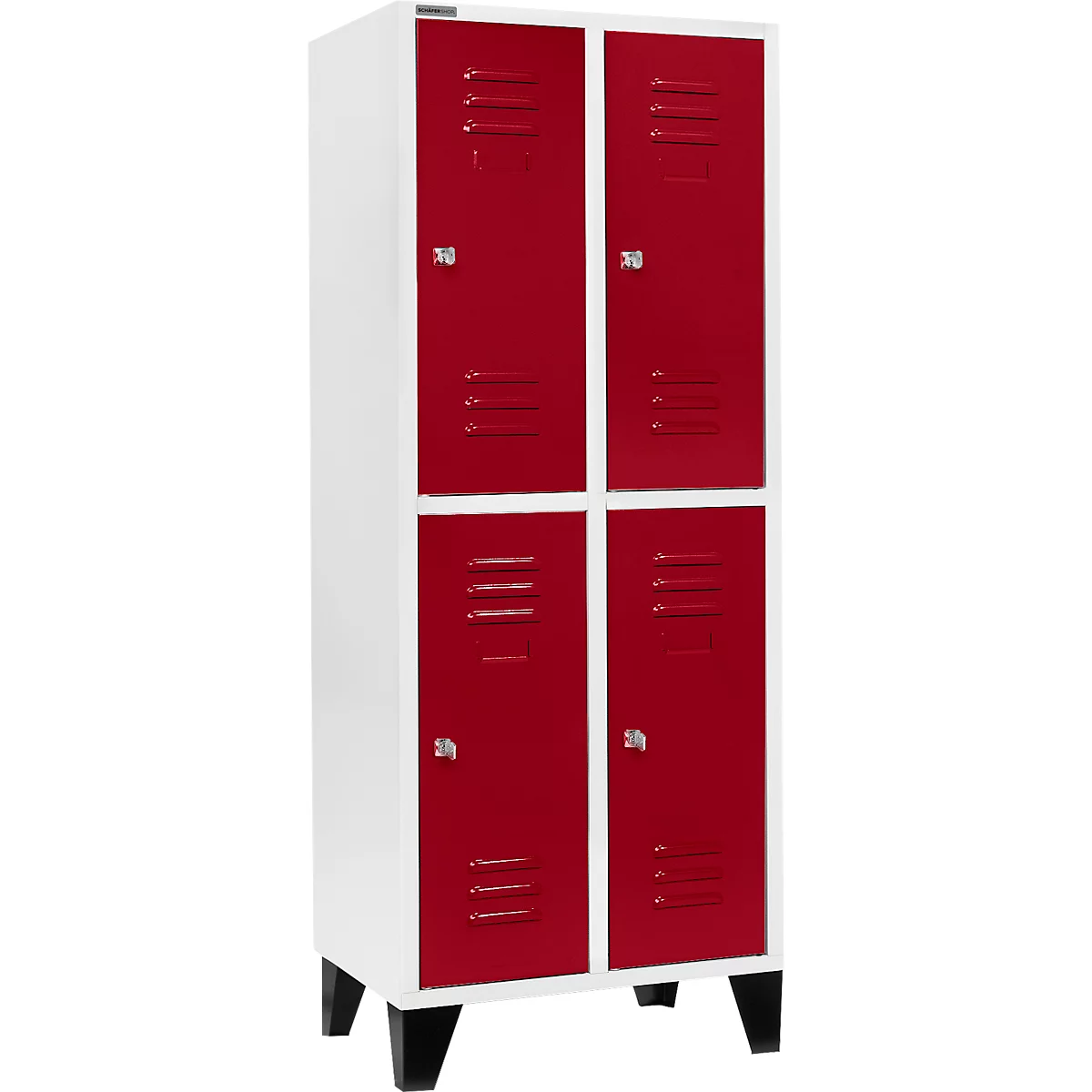 Schäfer Shop Select Taquilla con 2 x 2 compartimentos, 400 mm, con patas, cerradura de cilindro, puerta rojo rubí