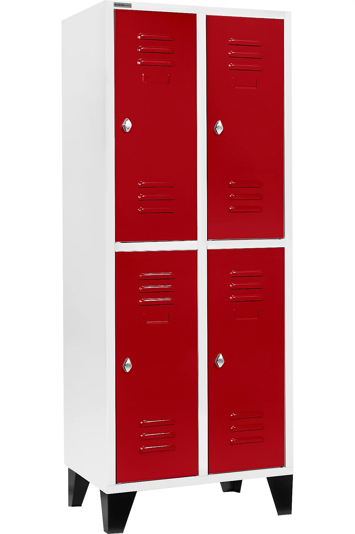 Schäfer Shop Select Taquilla con 2 x 2 compartimentos, 400 mm, con patas, cierre de pasador giratorio, puerta rojo rubí