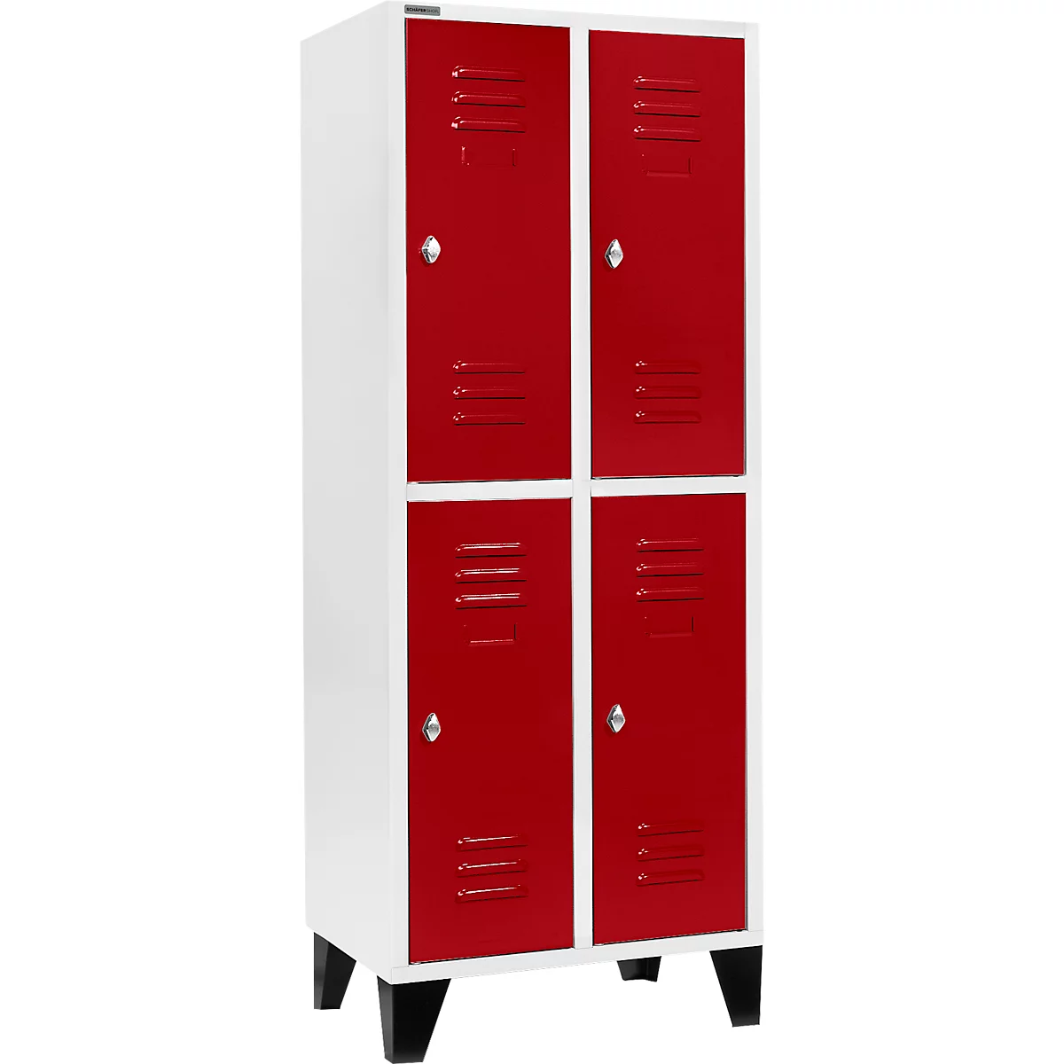 Schäfer Shop Select Taquilla con 2 x 2 compartimentos, 400 mm, con patas, cierre de pasador giratorio, puerta rojo rubí