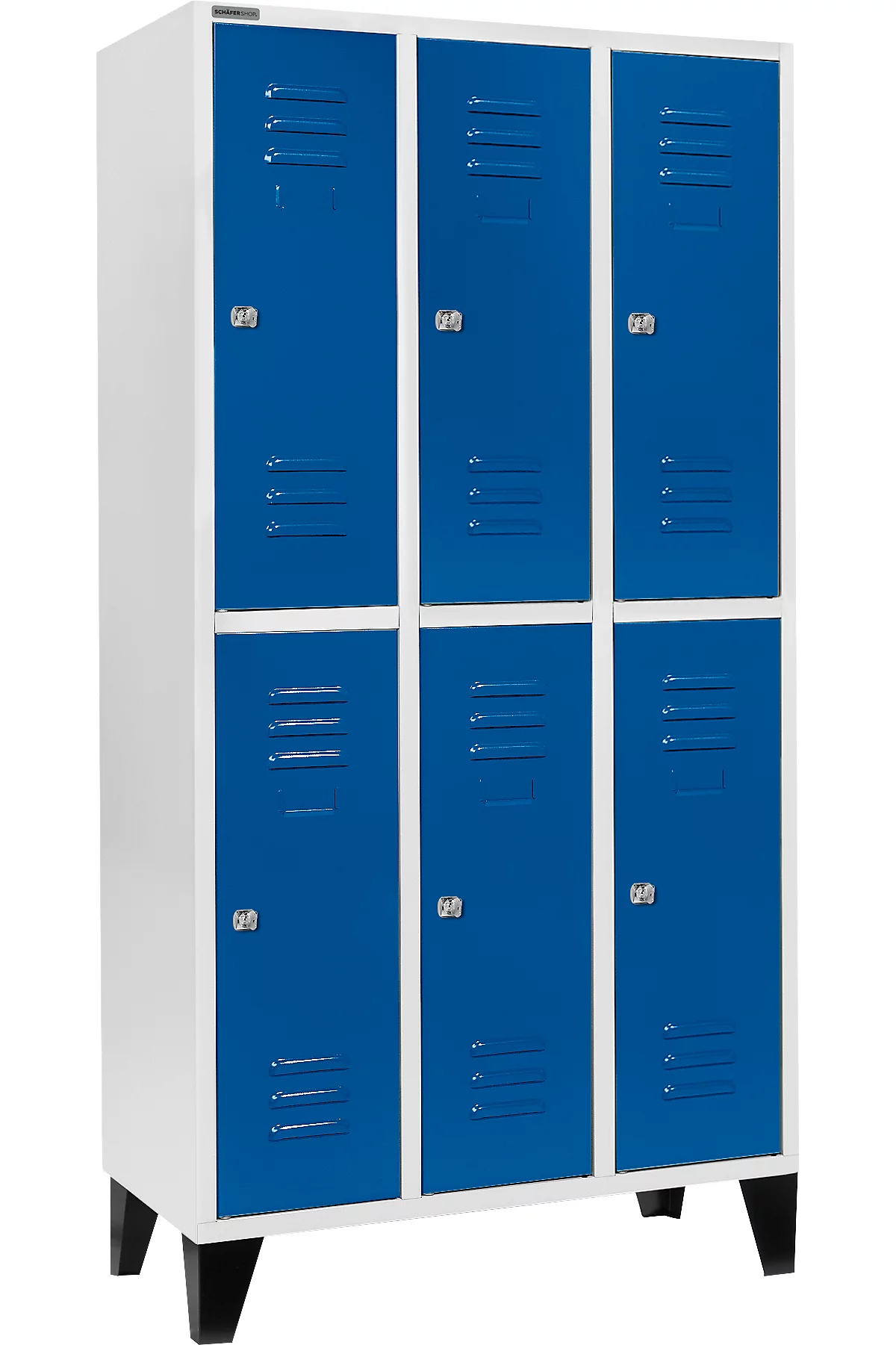 Schäfer Shop Select Taquilla, con 3 x 2 compartimentos, 300 mm, con patas, cerradura de cilindro, puerta azul genciana