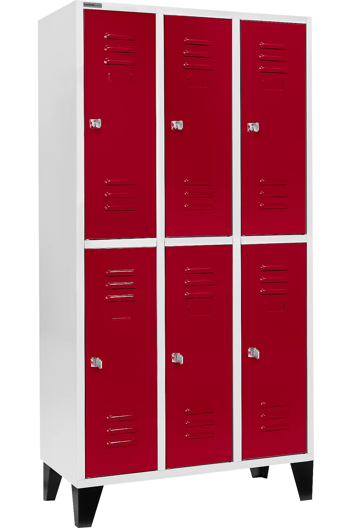 Schäfer Shop Select Taquilla, con 3 x 2 compartimentos, 300 mm, con patas, cerradura de cilindro, puerta rojo rubí