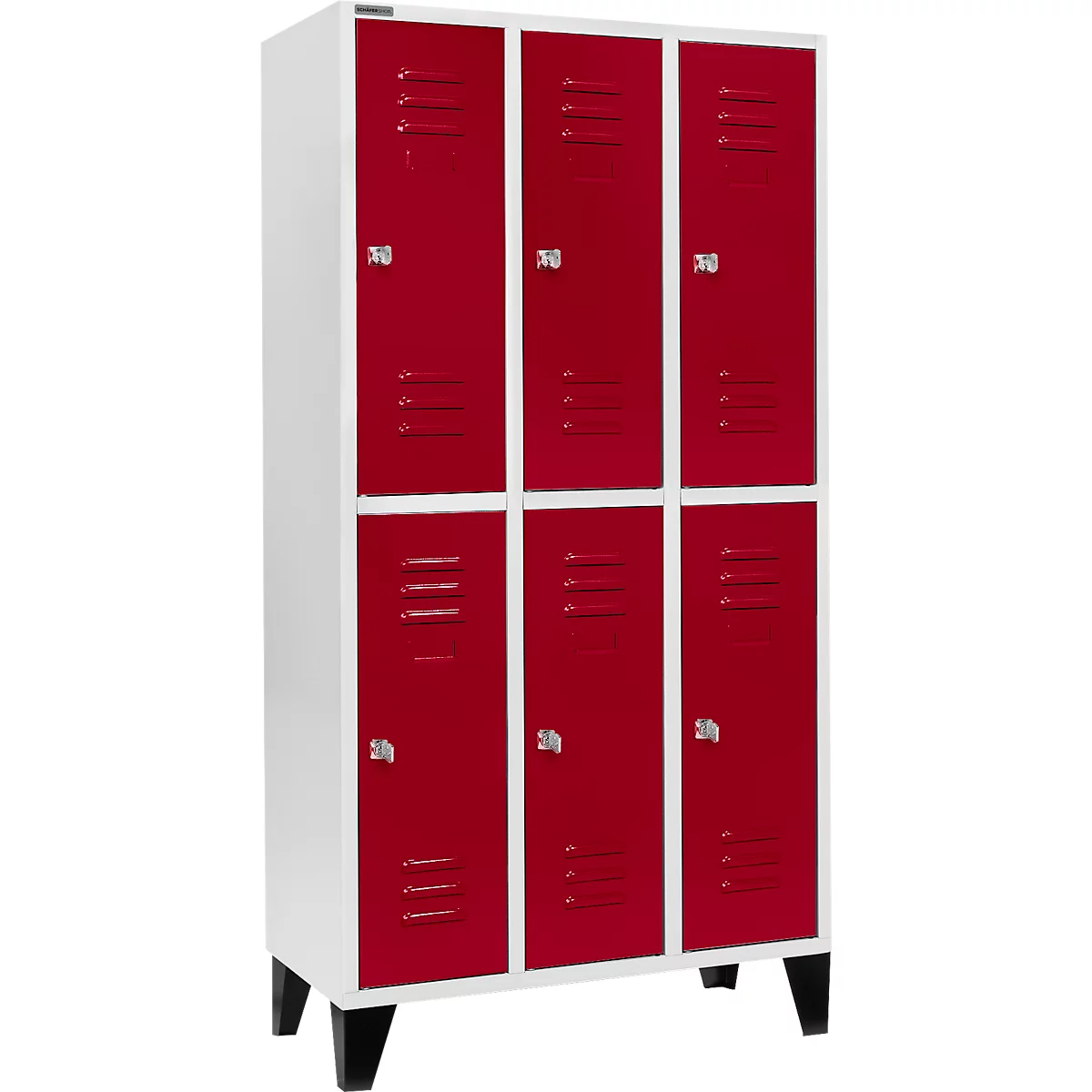 Schäfer Shop Select Taquilla, con 3 x 2 compartimentos, 300 mm, con patas, cerradura de cilindro, puerta rojo rubí