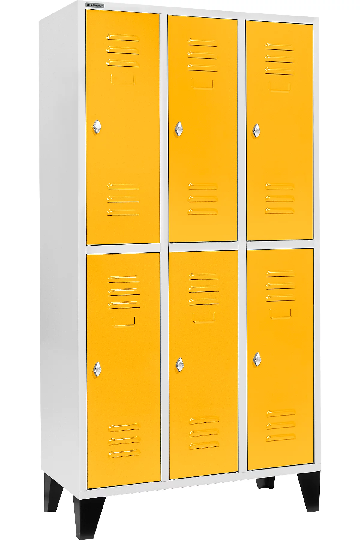 Schäfer Shop Select Taquilla, con 3 x 2 compartimentos, 300 mm, con patas, cierre de pasador giratorio, puerta amarillo