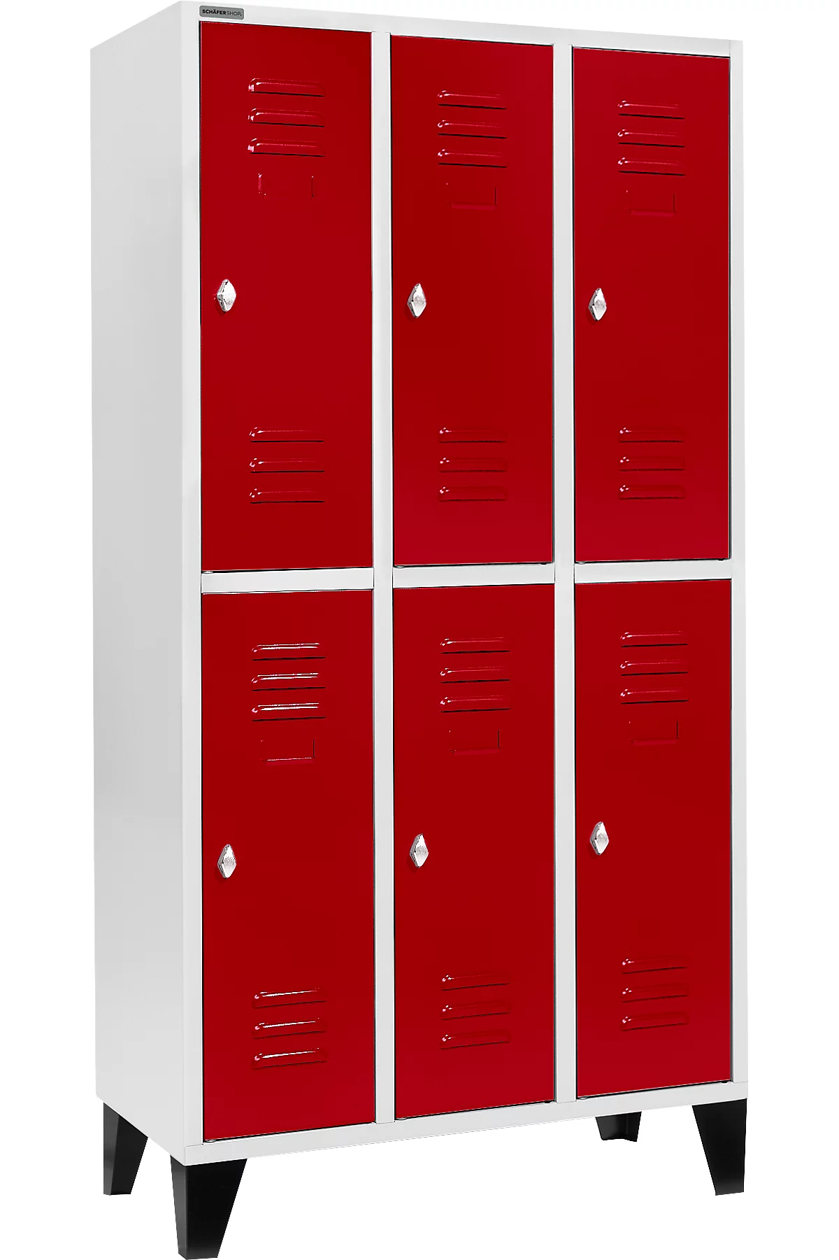 Schäfer Shop Select Taquilla, con 3 x 2 compartimentos, 300 mm, con patas, cierre de pasador giratorio, puerta rojo rubí