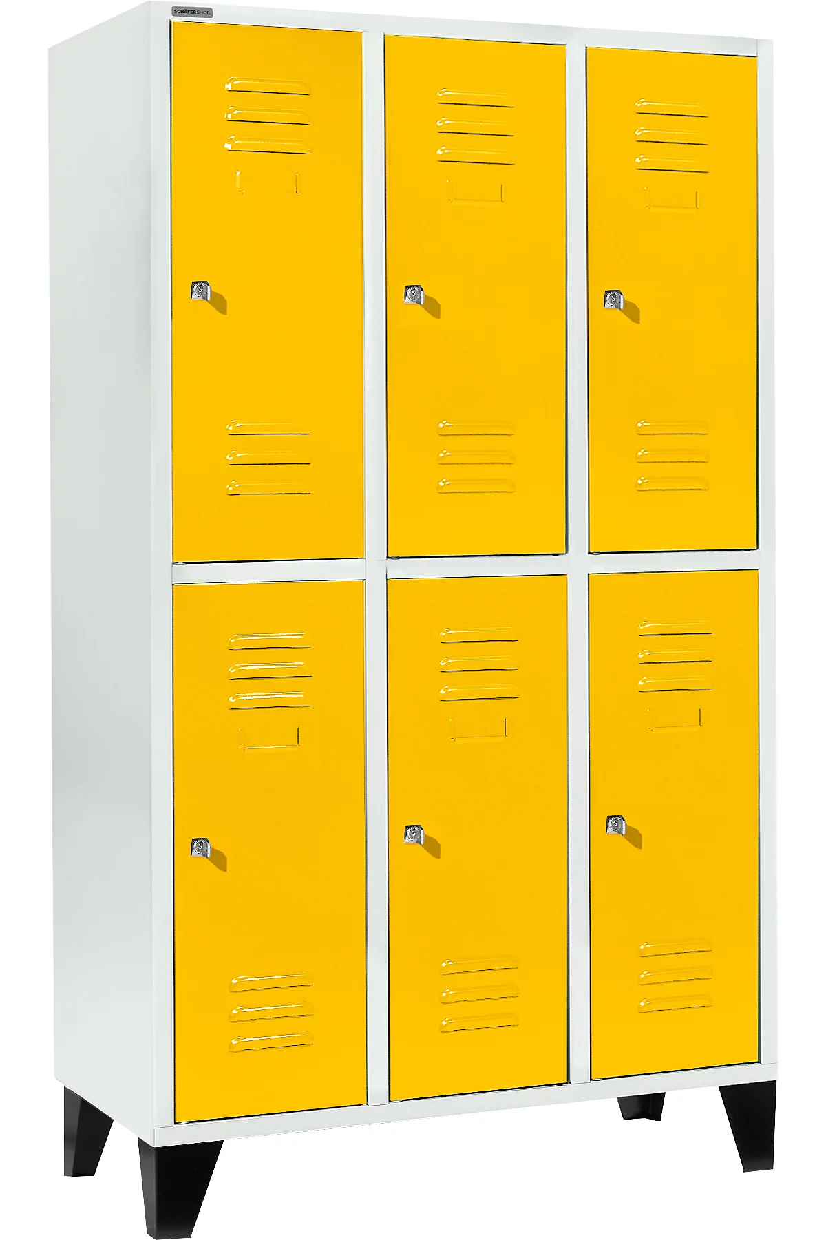 Schäfer Shop Select Taquilla, con 3 x 2 compartimentos, 400 mm, con patas, cerradura de cilindro, puerta amarillo colza