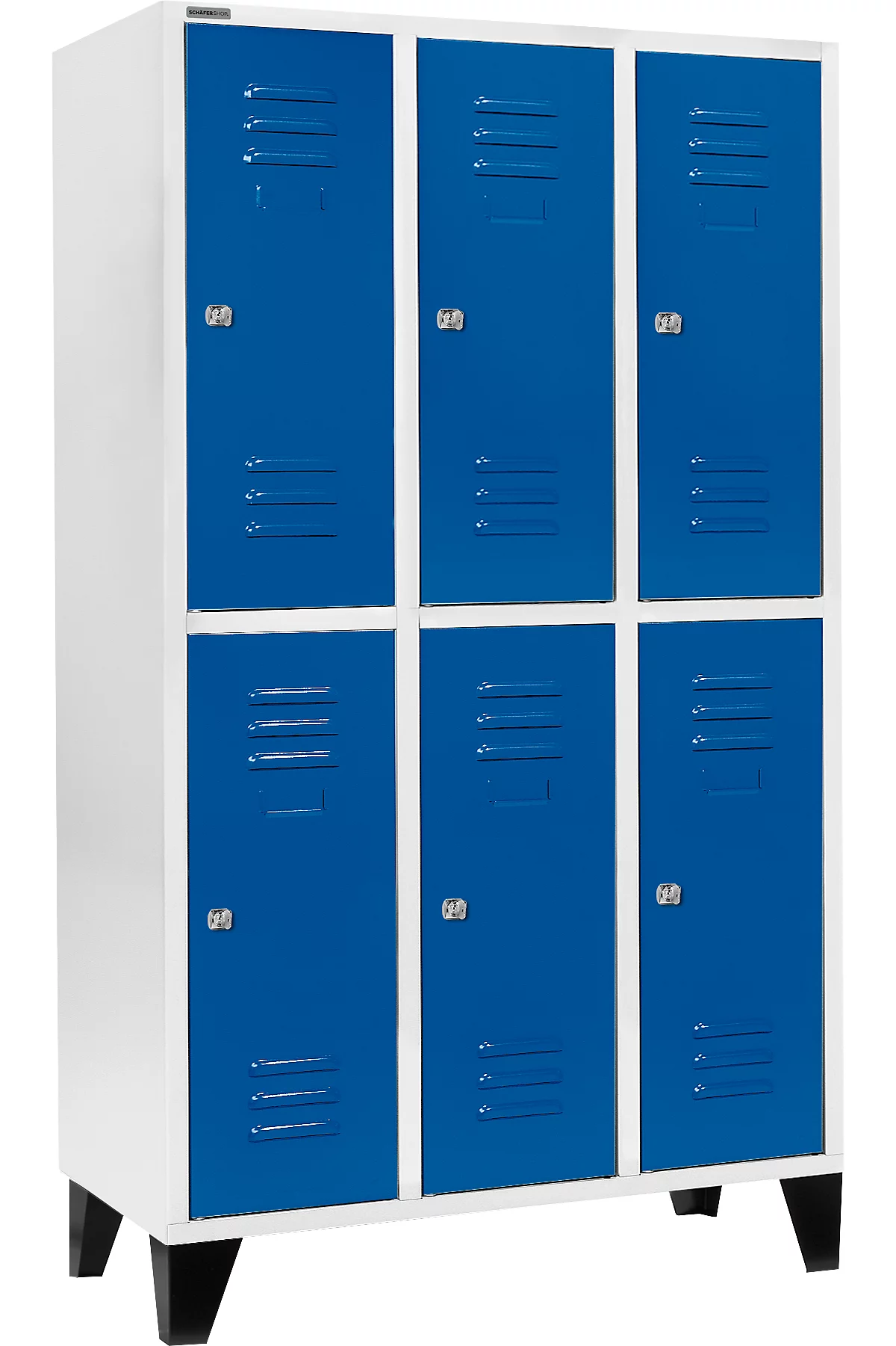 Schäfer Shop Select Taquilla, con 3 x 2 compartimentos, 400 mm, con patas, cerradura de cilindro, puerta azul genciana