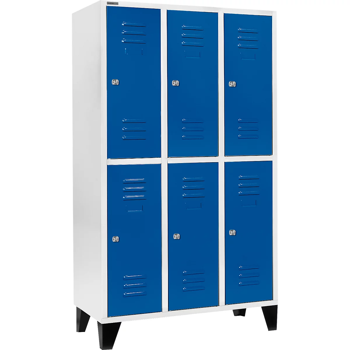 Schäfer Shop Select Taquilla, con 3 x 2 compartimentos, 400 mm, con patas, cerradura de cilindro, puerta azul genciana