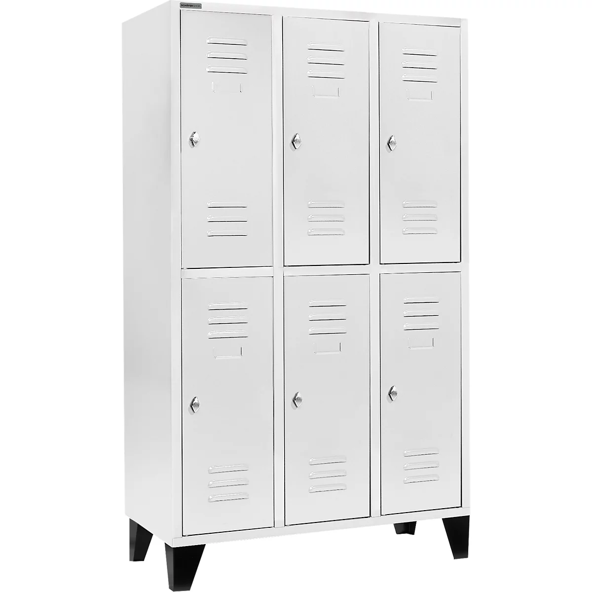 Schäfer Shop Select Taquilla, con 3 x 2 compartimentos, 400 mm, con patas, cierre de pasador giratorio, puerta gris luminoso