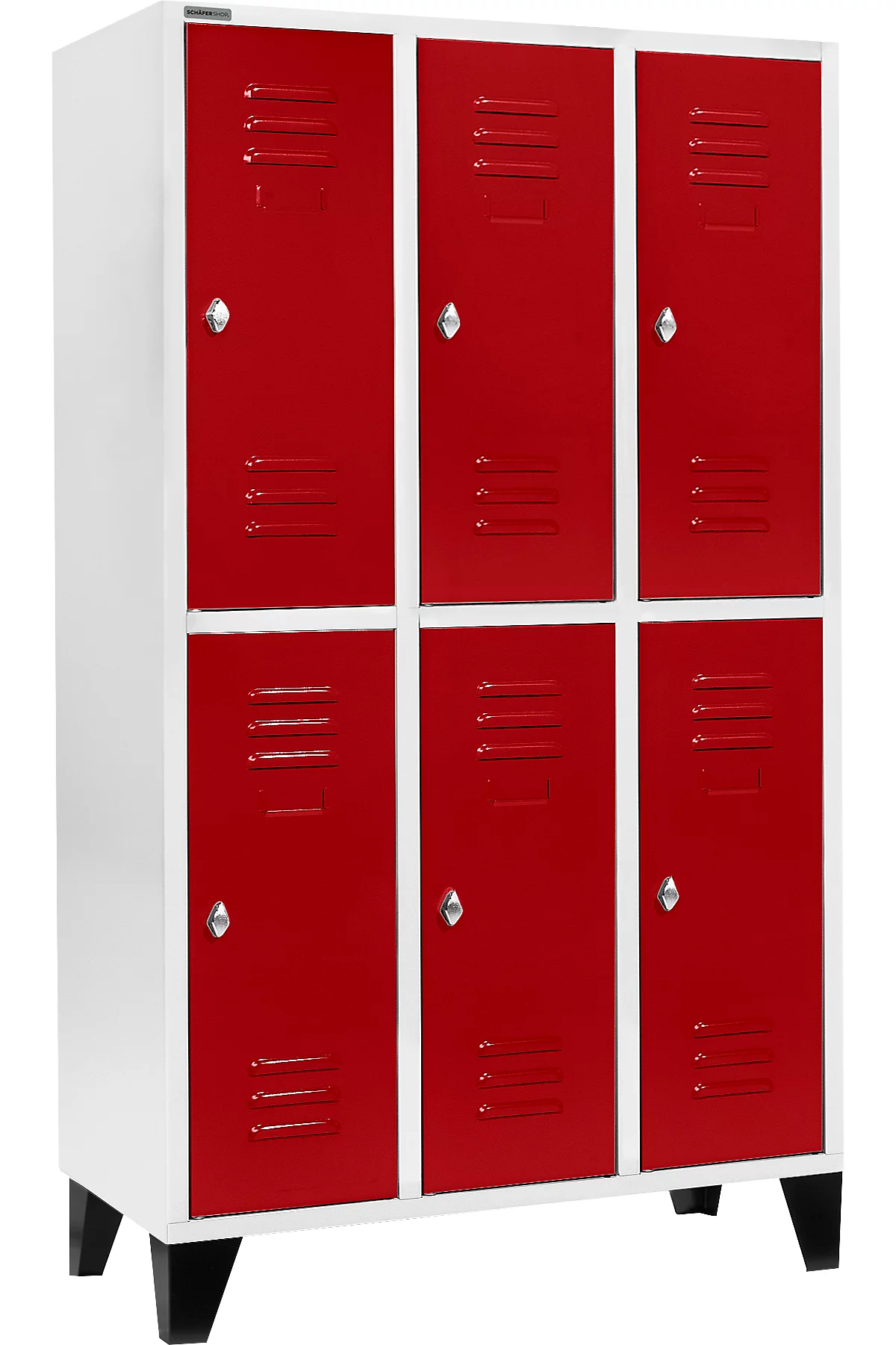 Schäfer Shop Select Taquilla, con 3 x 2 compartimentos, 400 mm, con patas, cierre de pasador giratorio, puerta rojo rubí