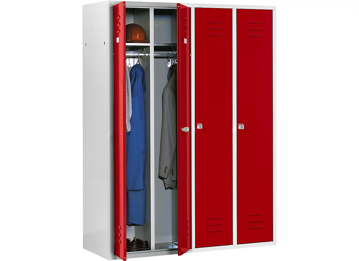 Schäfer Shop Select Taquilla con 4 compartimentos, cerradura de cilindro, gris claro/rojo