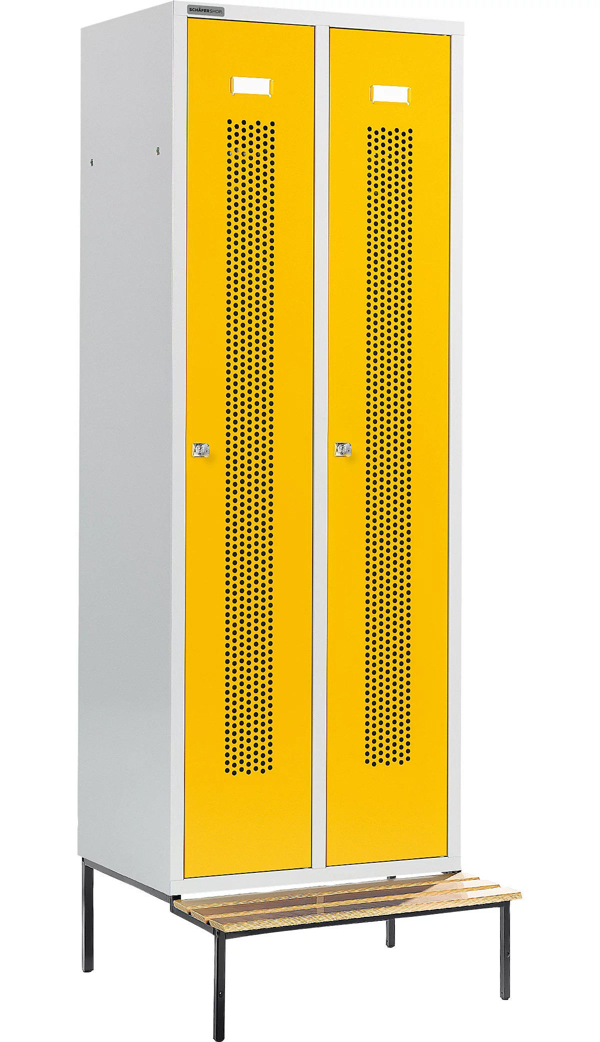 Schäfer Shop Select Taquilla, con banco, 2 compartimentos, 300 mm, cerradura de cilindro, puerta amarillo colza