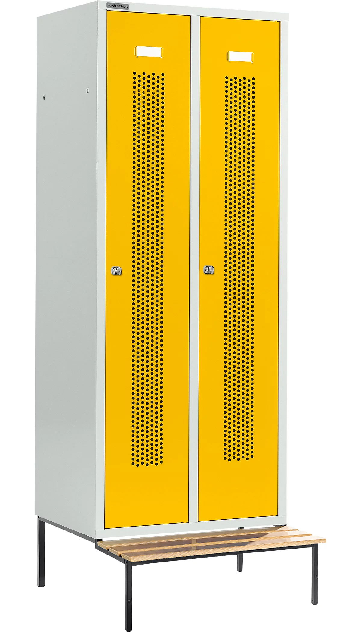 Schäfer Shop Select Taquilla, con banco, 2 compartimentos, 400 mm, cerradura de cilindro, puerta amarillo