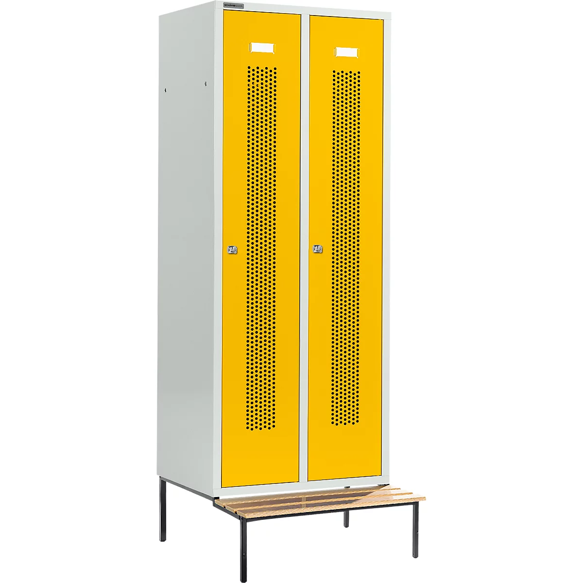 Schäfer Shop Select Taquilla, con banco, 2 compartimentos, 400 mm, cerradura de cilindro, puerta amarillo