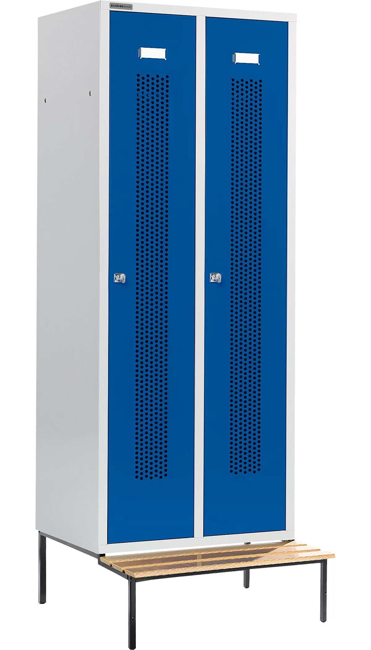 Schäfer Shop Select Taquilla, con banco, 2 compartimentos, 400 mm, cerradura de cilindro, puerta azul genciana