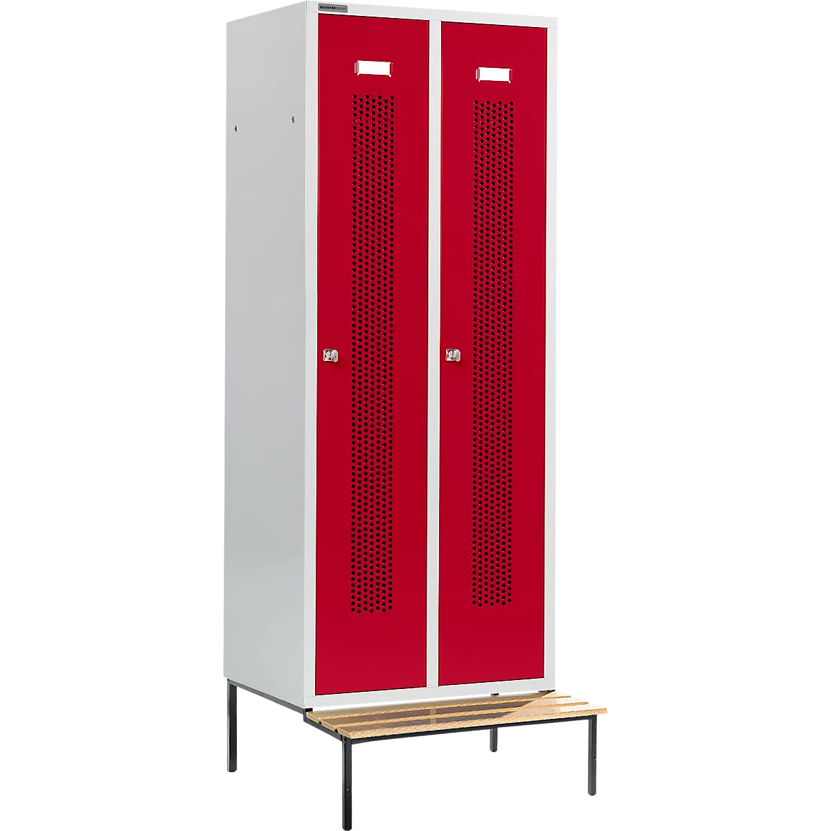 Schäfer Shop Select Taquilla, con banco, 2 compartimentos, 400 mm, cerradura de cilindro, puerta rojo rubí