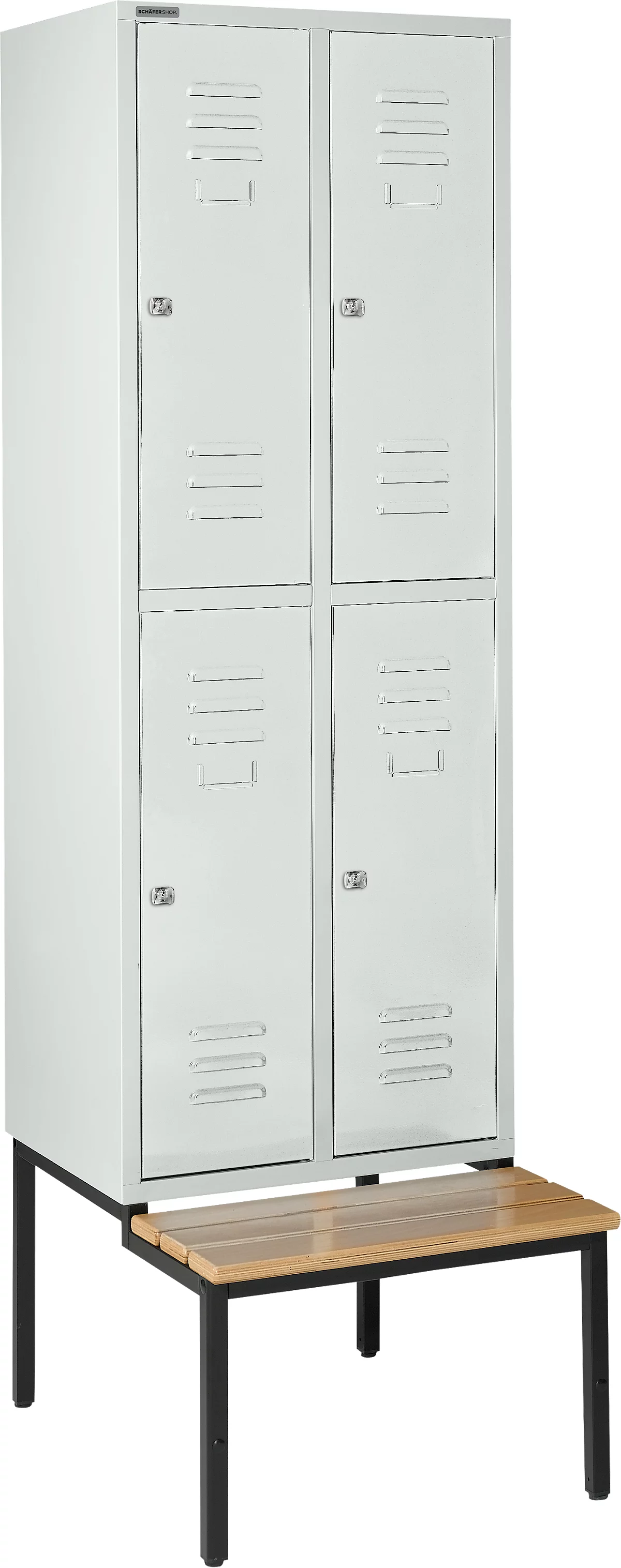 Schäfer Shop Select Taquilla, con banco, 2x2 compartimentos, 300 mm, cerradura de cilindro, puerta gris luminoso