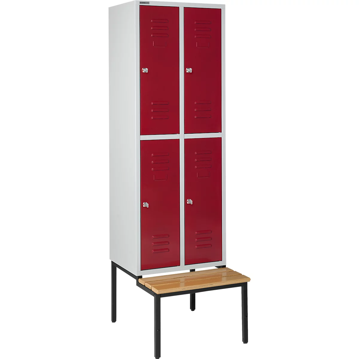 Schäfer Shop Select Taquilla, con banco, 2x2 compartimentos, 300 mm, cerradura de cilindro, puerta rojo rubí