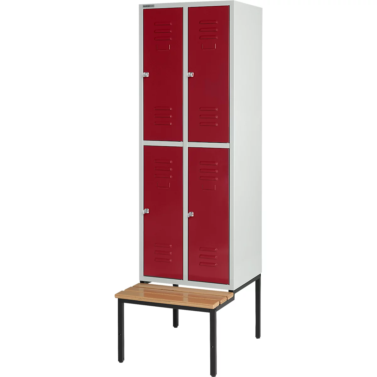 Schäfer Shop Select Taquilla, con banco, 2x2 compartimentos, 300 mm, cerradura de cilindro, puerta rojo rubí