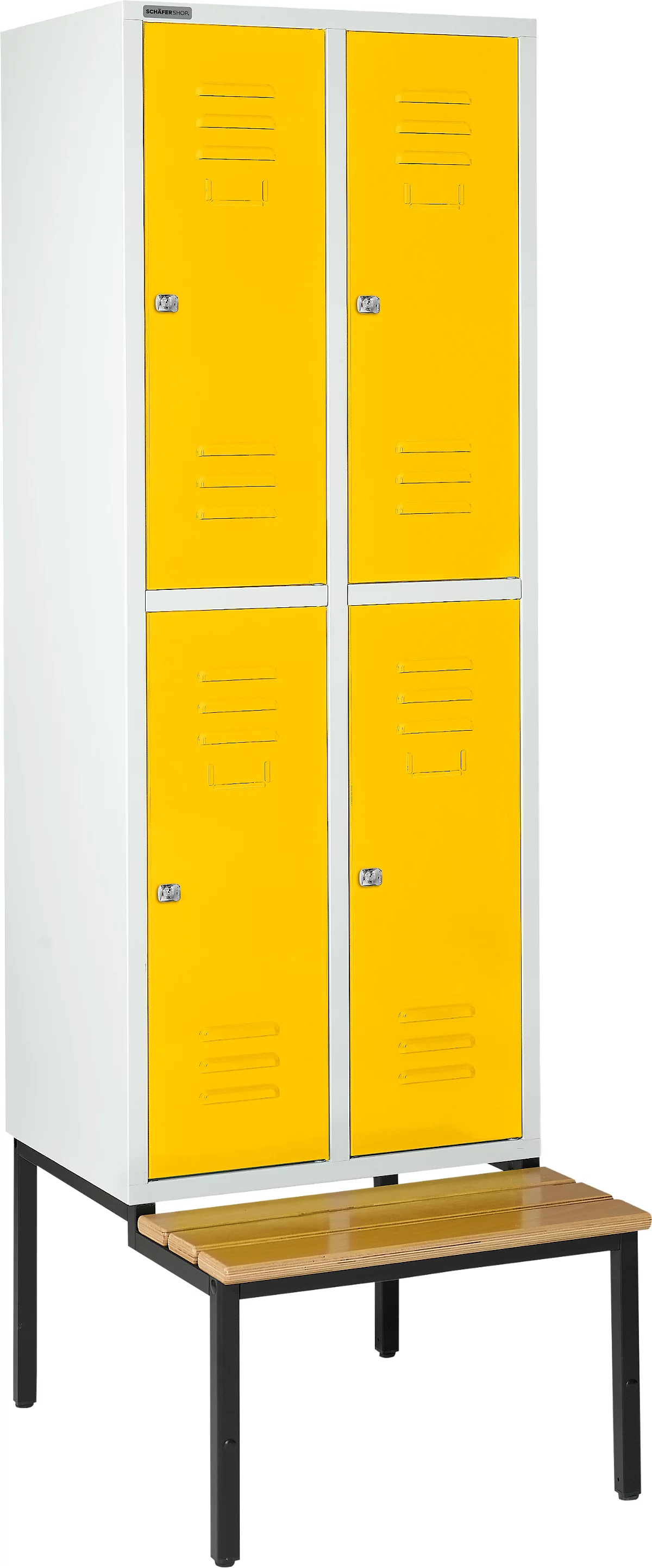 Schäfer Shop Select Taquilla, con banco, 2x2 compartimentos, 400 mm, cerradura de cilindro, puerta amarillo colza