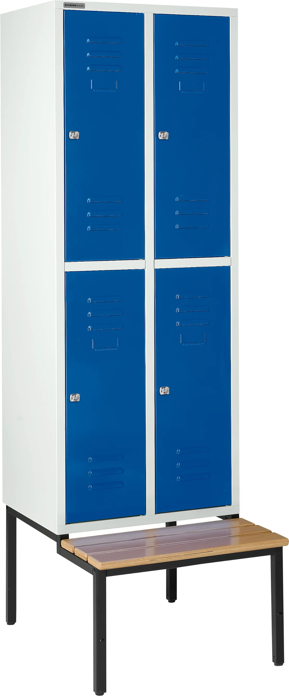 Schäfer Shop Select Taquilla, con banco, 2x2 compartimentos, 400 mm, cerradura de cilindro, puerta azul genciana