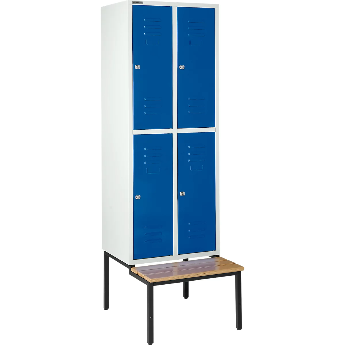 Schäfer Shop Select Taquilla, con banco, 2x2 compartimentos, 400 mm, cerradura de cilindro, puerta azul genciana