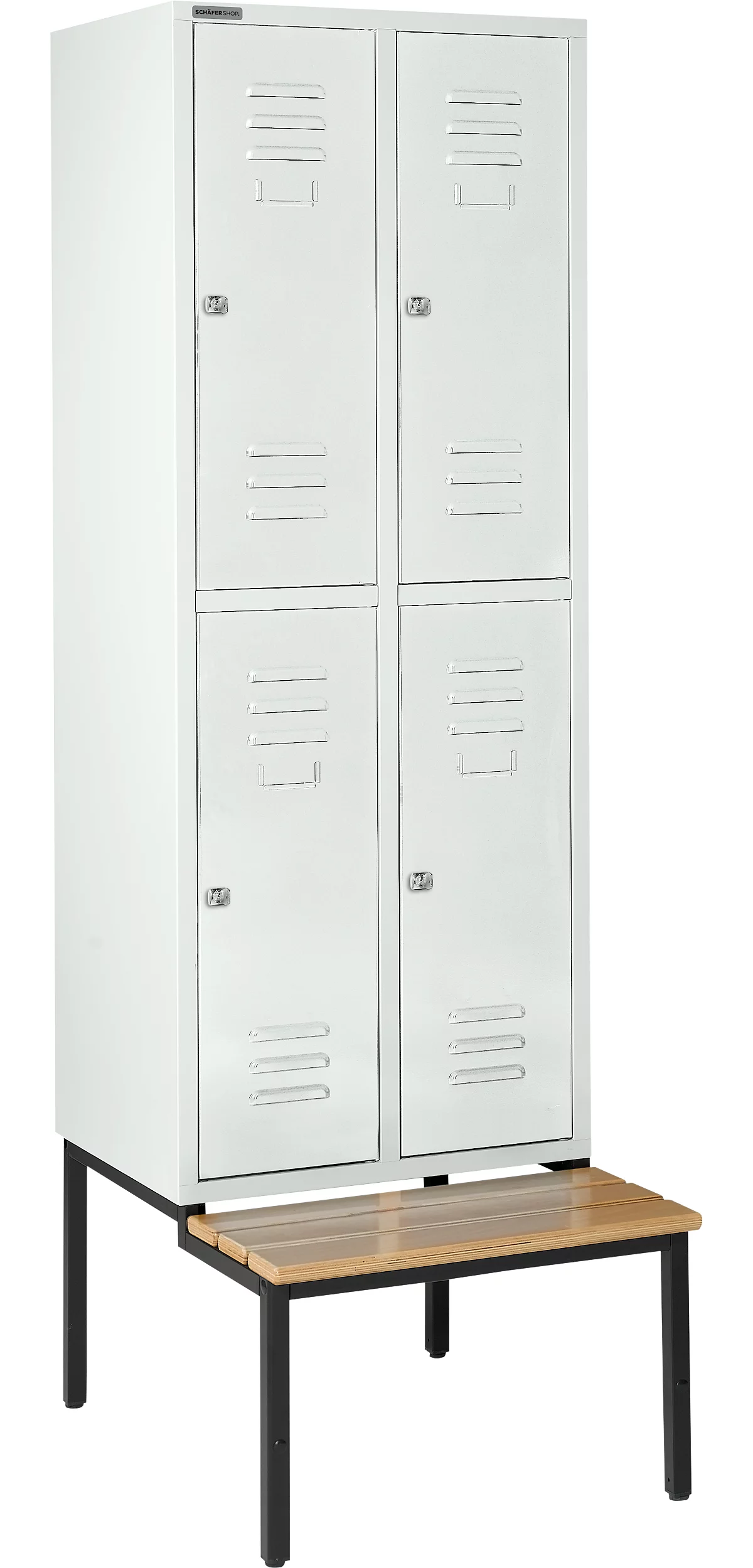 Schäfer Shop Select Taquilla, con banco, 2x2 compartimentos, 400 mm, cerradura de cilindro, puerta gris luminoso