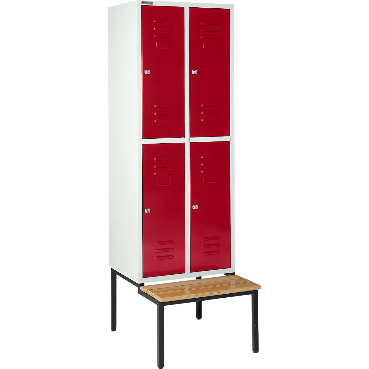 Schäfer Shop Select Taquilla, con banco, 2x2 compartimentos, 400 mm, cerradura de cilindro, puerta rojo rubí